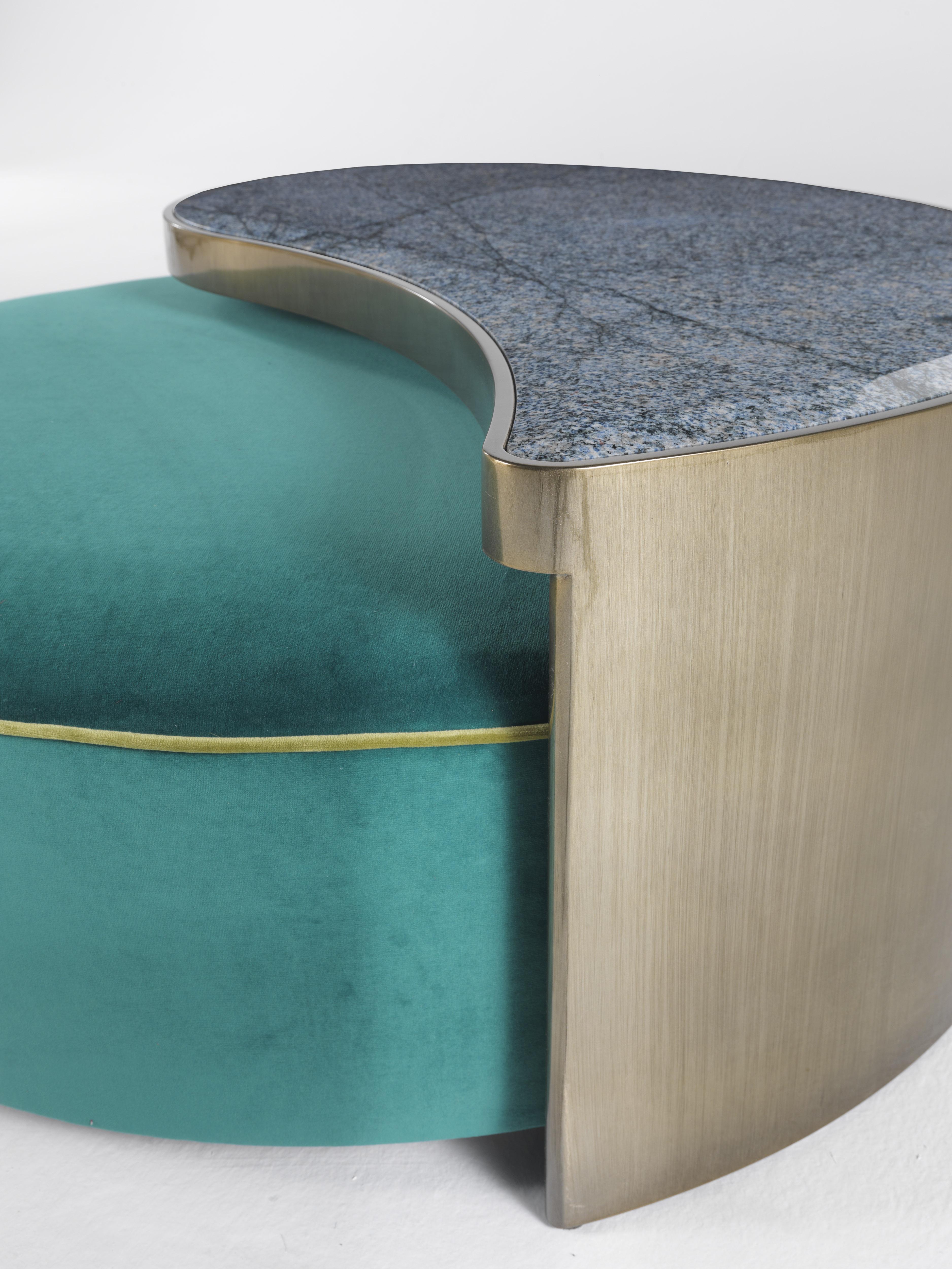 Italian 21st Century Sharp Pouf with table in Metal and Velvet by Etro Home Interiors