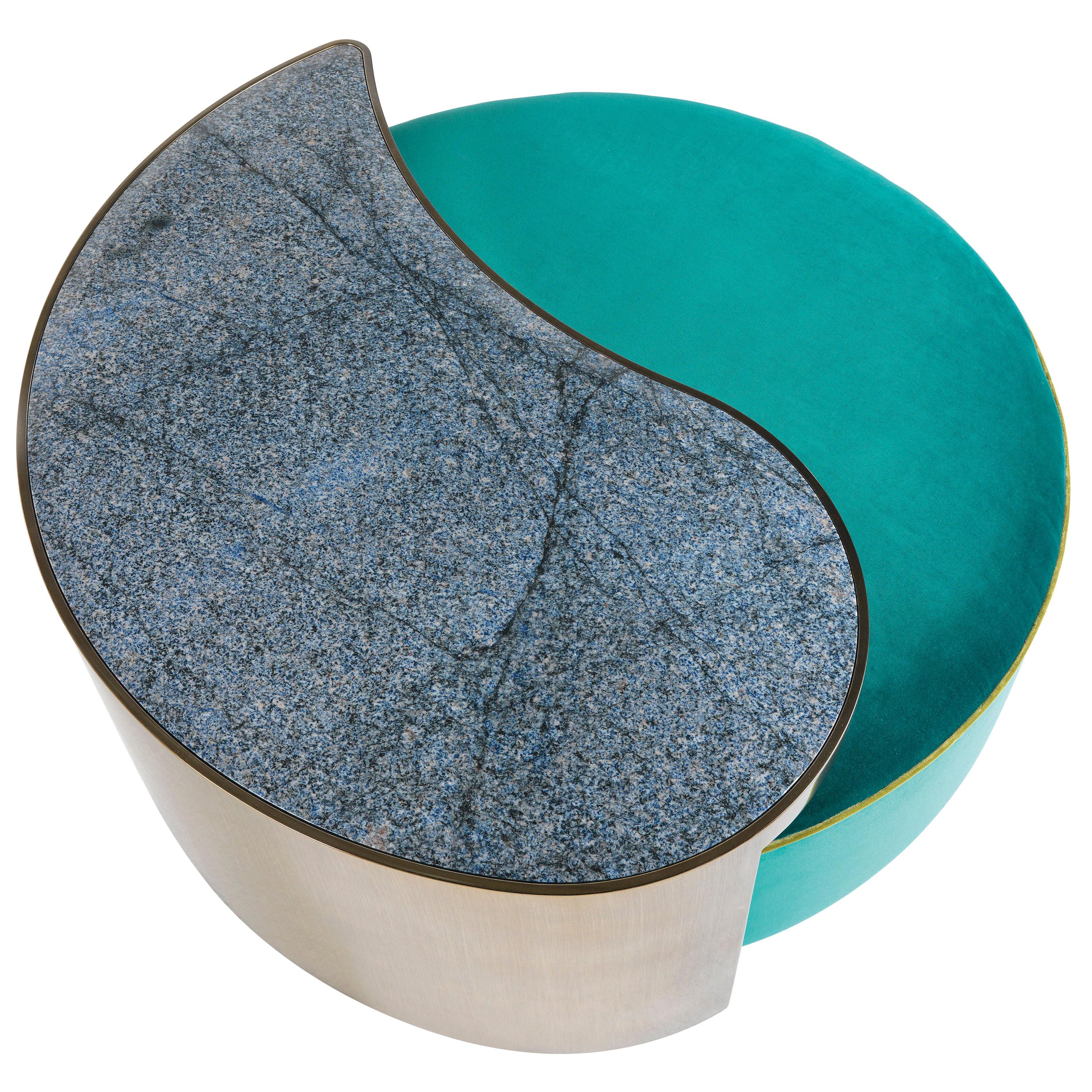 21st Century Sharp Pouf with table in Metal and Velvet by Etro Home Interiors