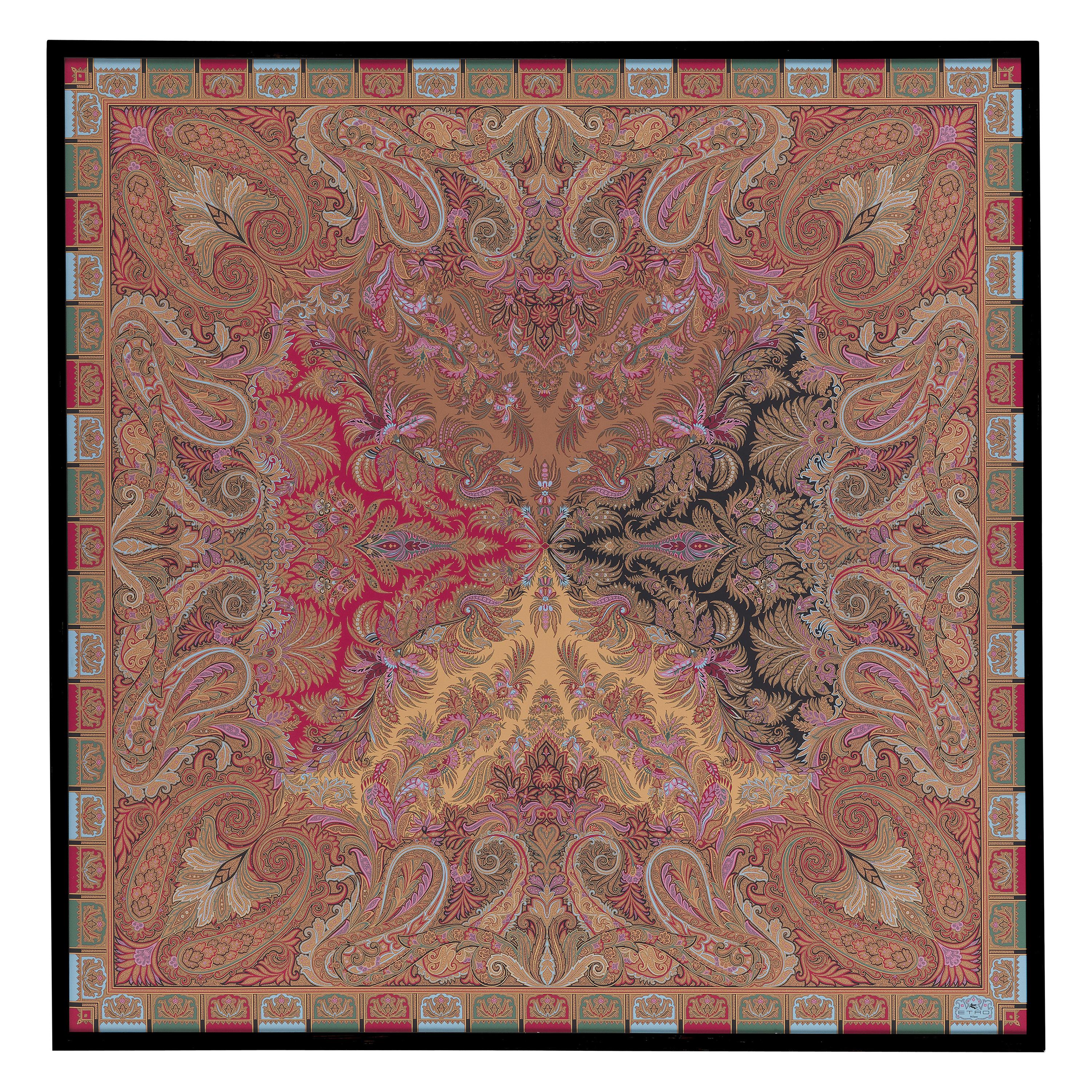 21st Century Shawl "T" Print on Canvas with Frame in Wood by Etro Home Interiors