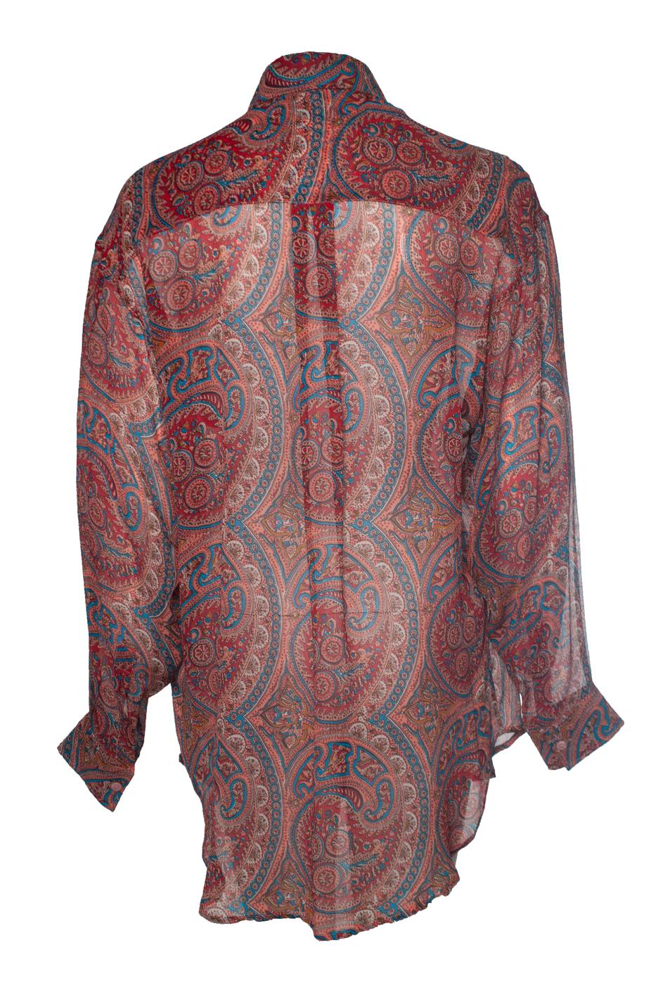 Brown Etro, sheer Paisley printed blouse in red For Sale