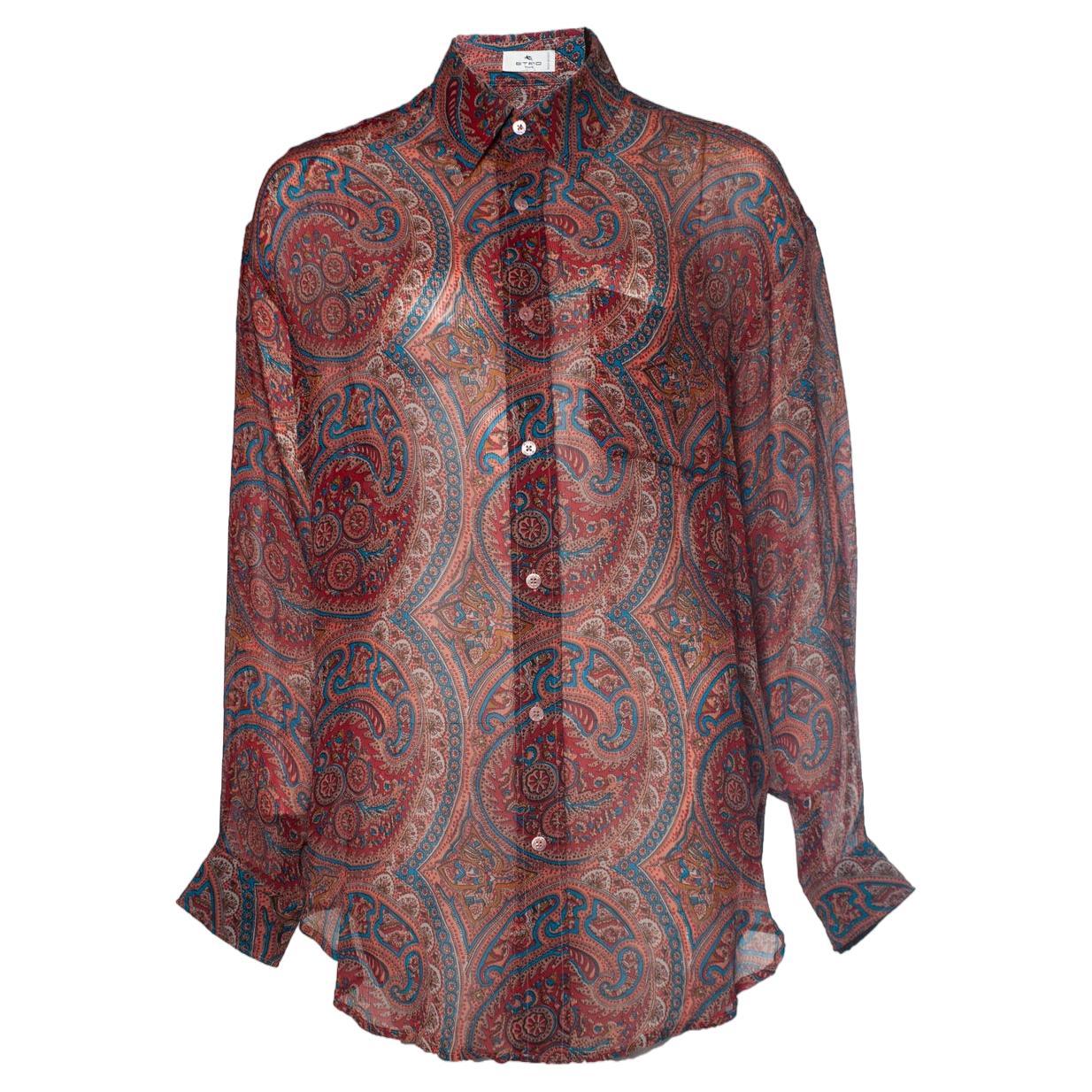 Etro, sheer Paisley printed blouse in red For Sale