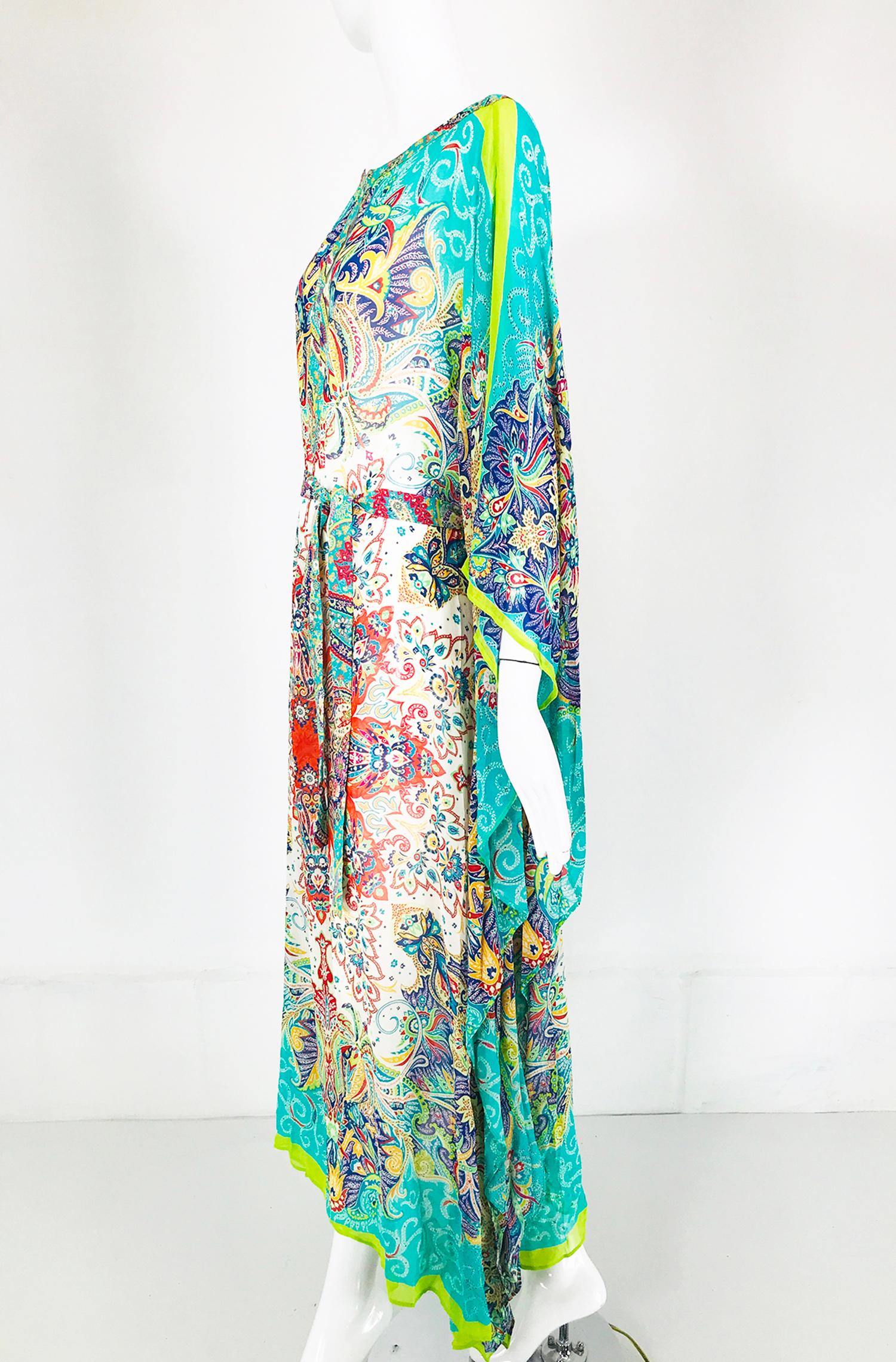 Etro Signature Turquoise Paisley Silk Chiffon caftan 3