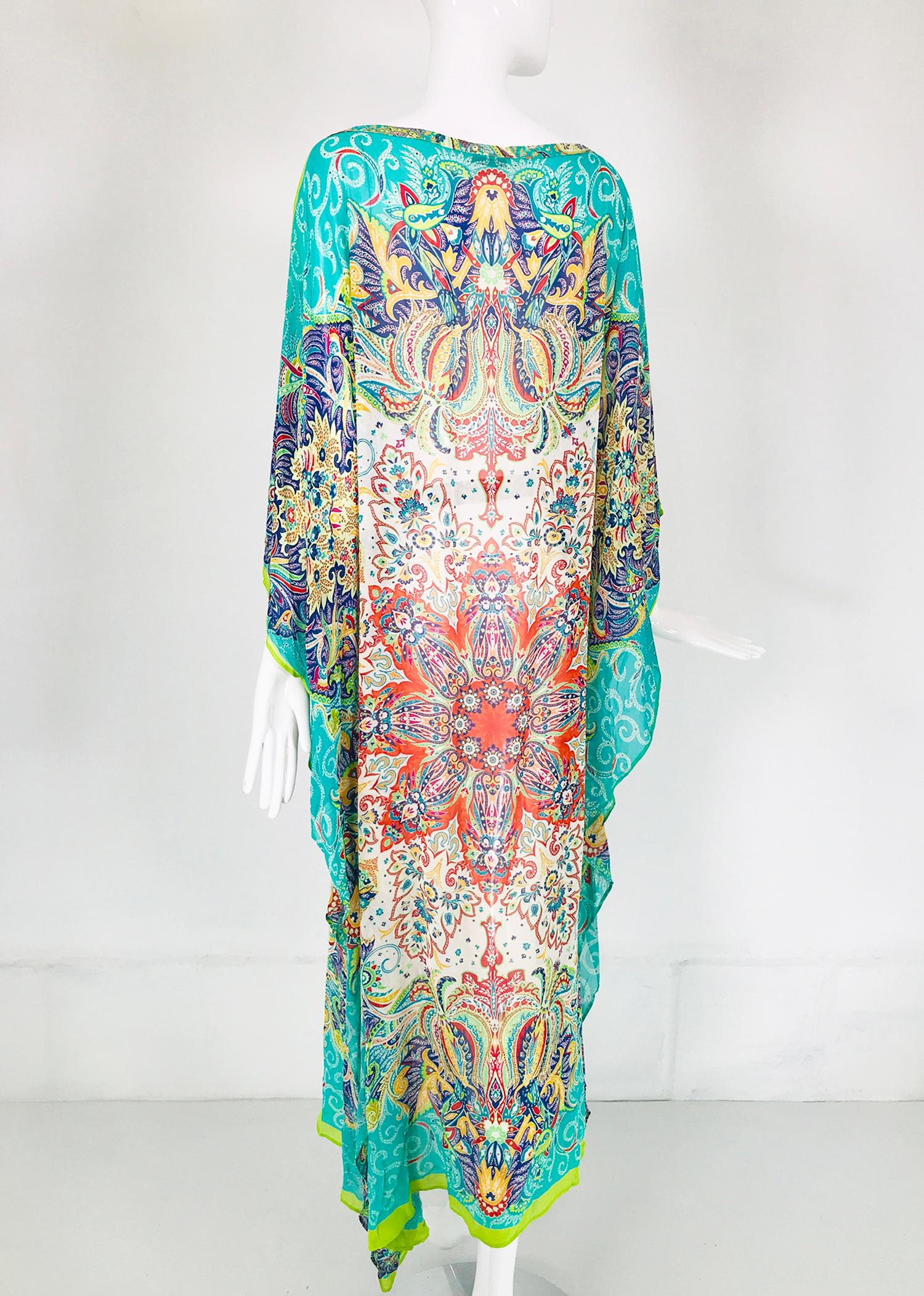 Etro Signature Turquoise Paisley Silk Chiffon caftan 1