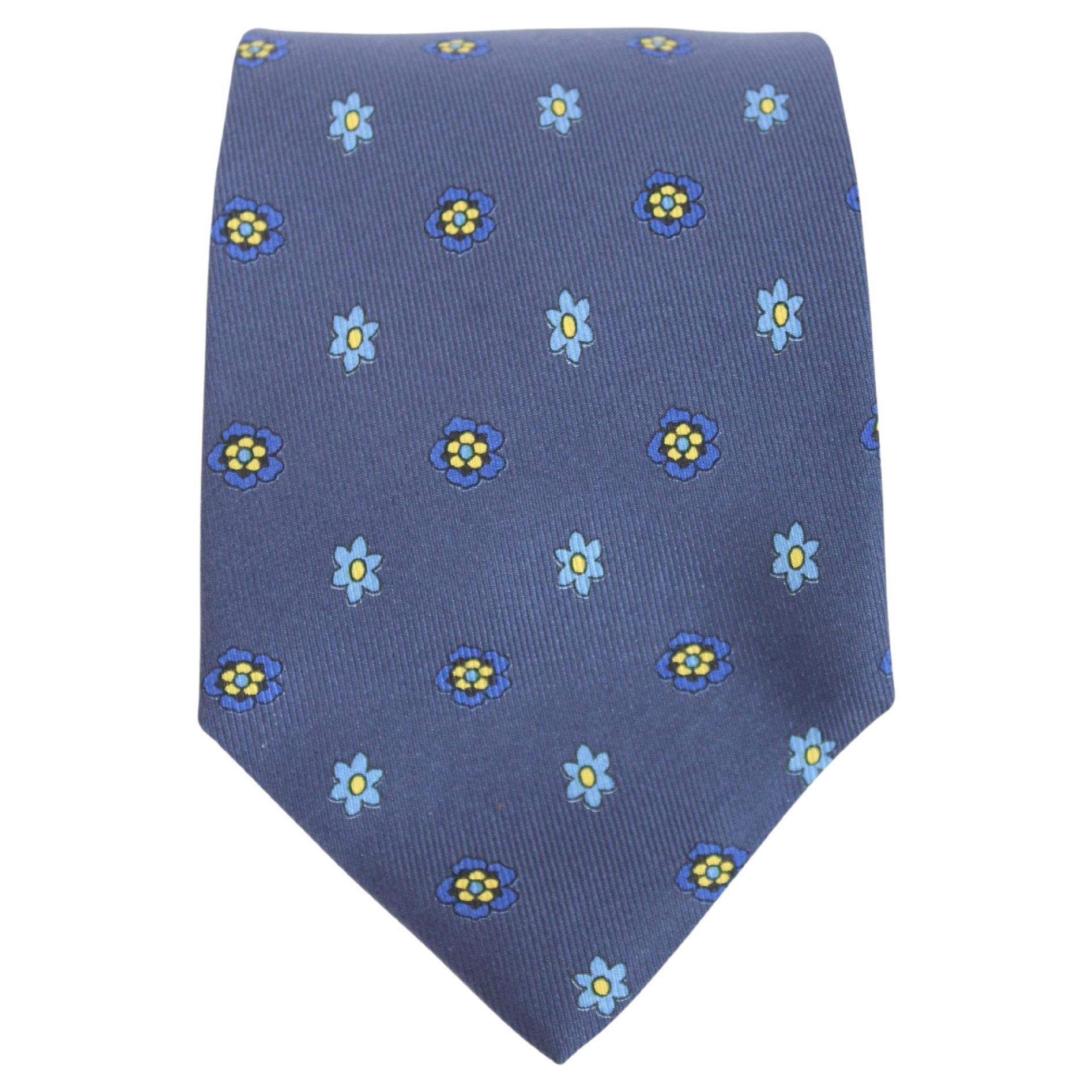 Etro - Cravate en soie bleue à motif floral vintage en vente