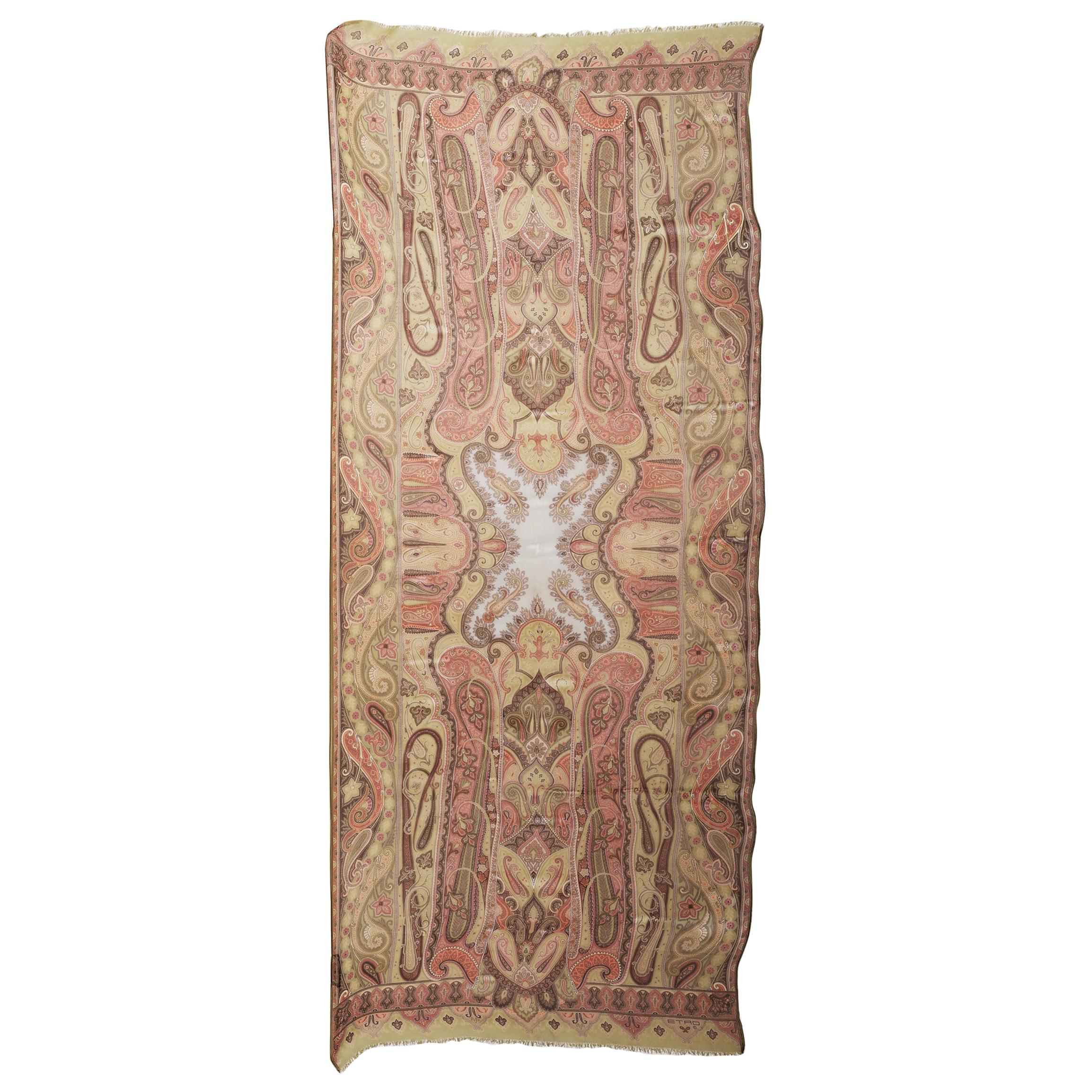 Etro Silk chiffon scarf swirling paisley patters in pastel greens