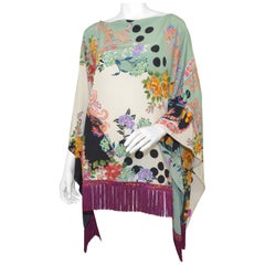Etro - Poncho en crêpe de soie bordé de franges:: état neuf avec étiquettes