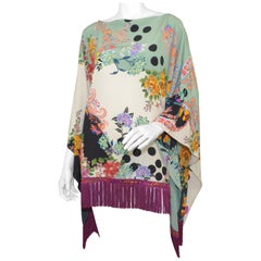 Used Etro Silk Crepe Fringe Trimmed Poncho NWT