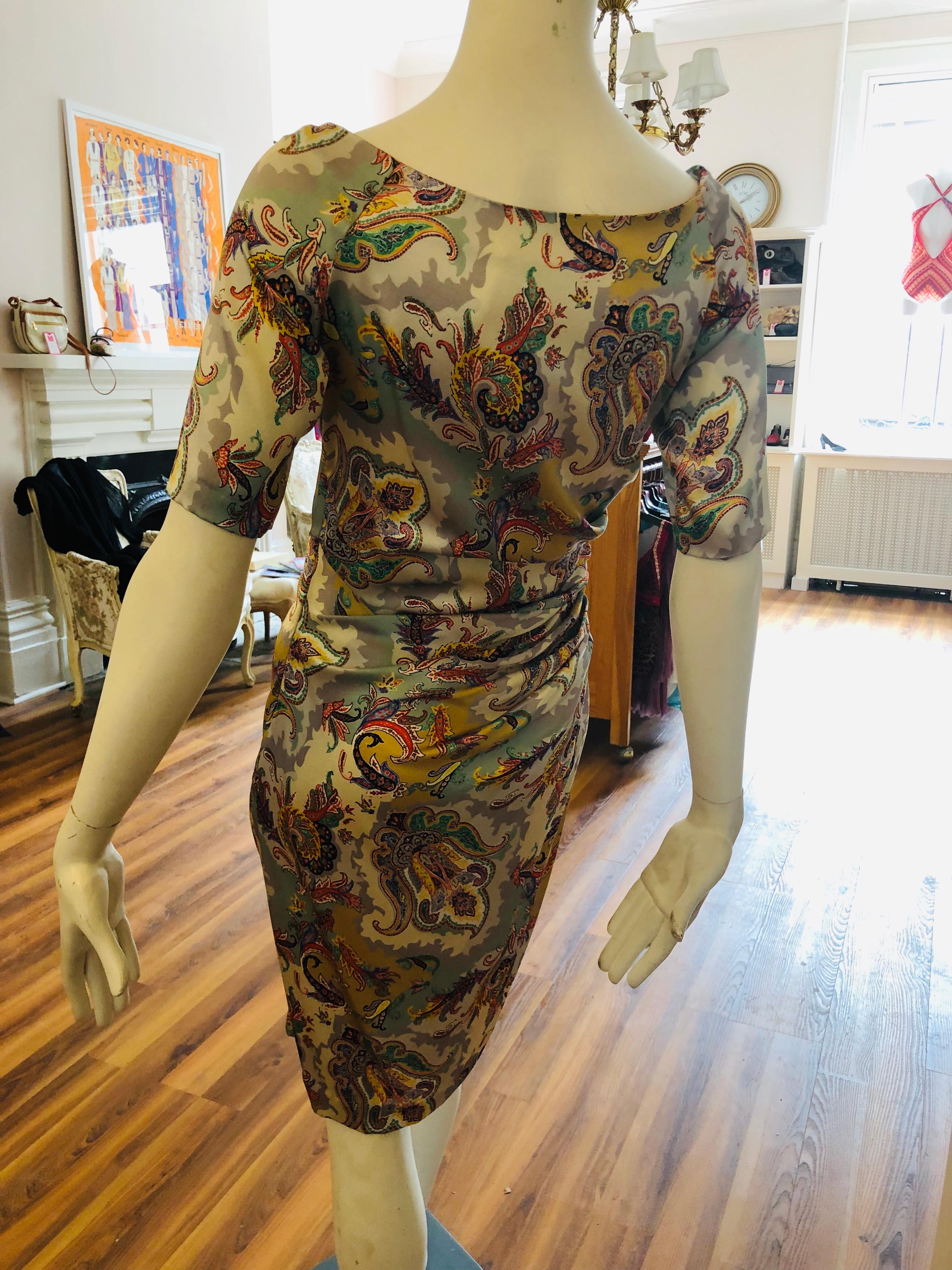 ETRO Silk Draped Paisley Print Dress 44 ITL In Excellent Condition In Port Hope, ON