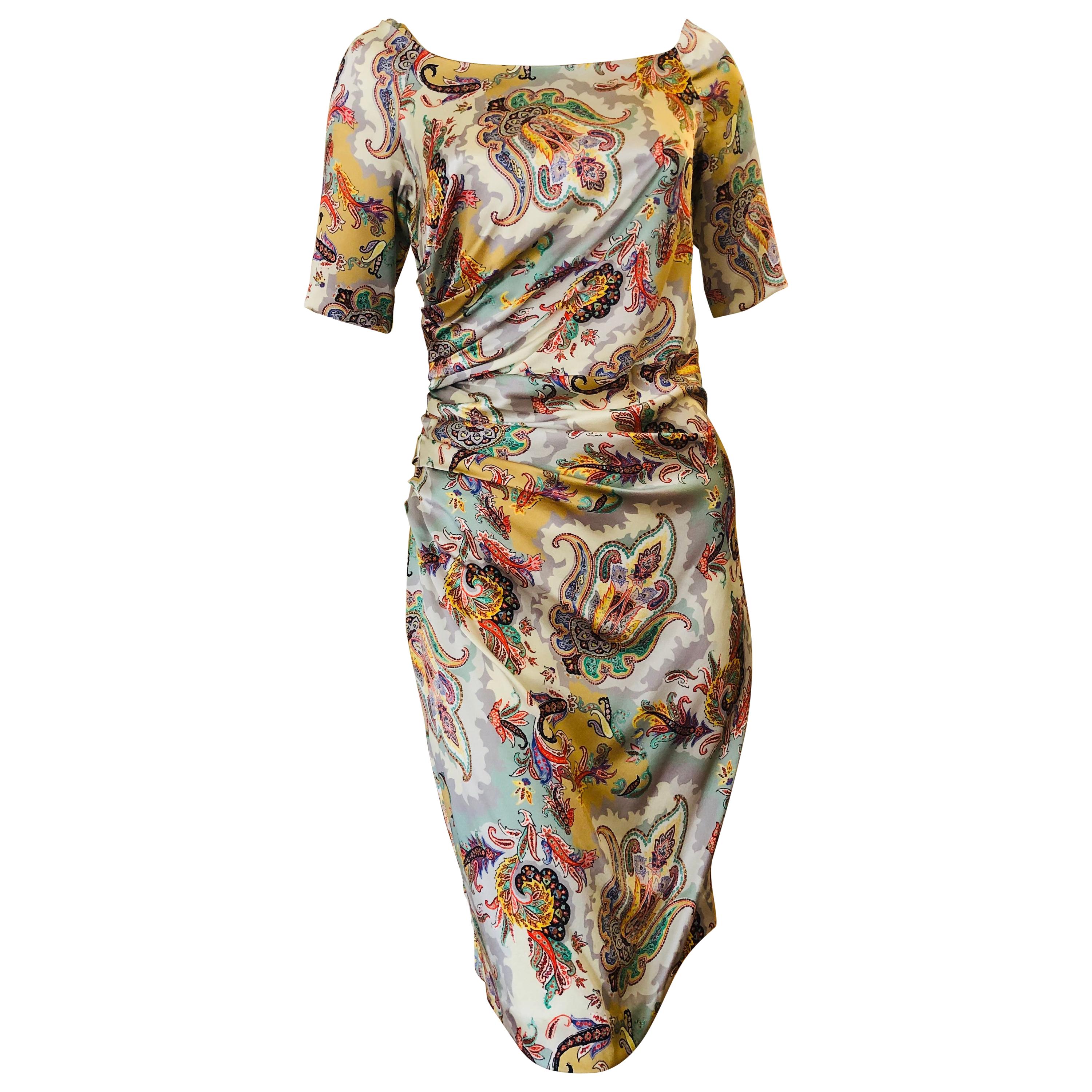 ETRO Silk Draped Paisley Print Dress 44 ITL