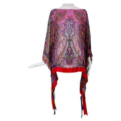 Etro  Silk  Paisley Ribbon Trimmed Chiffon Poncho OSFM
