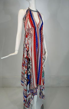 Etro Silk Print Crepe de Chine Halter Neck Asymmetrical Hem Peek A Boo Dress S