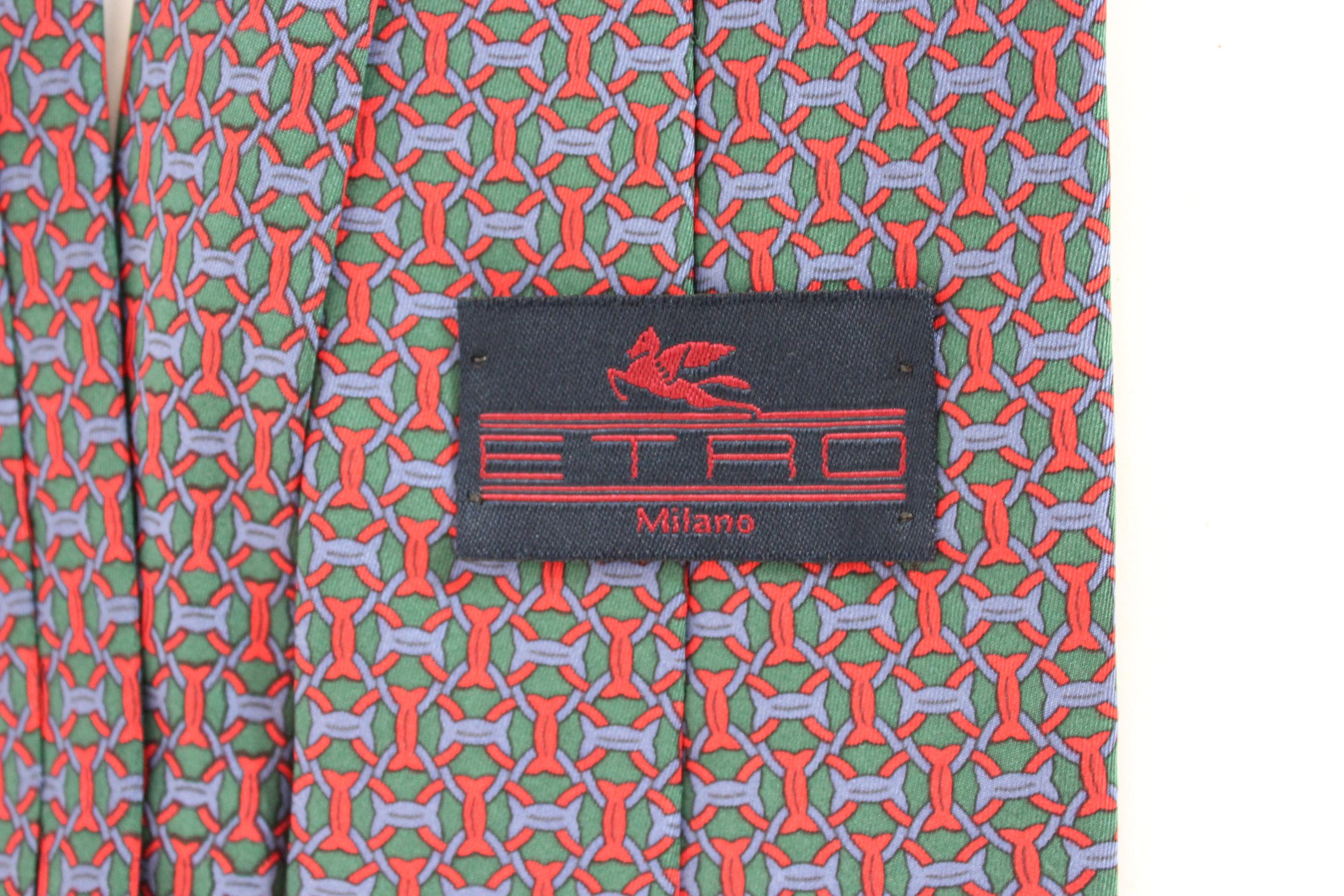 Etro Silk Red Green Geometric Classic Evening Tie  In Excellent Condition In Brindisi, Bt
