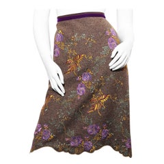 Etro Silk velvet skirt with green skirt linen in swirling paisley patterns