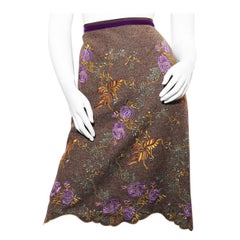 Etro Silk velvet skirt with green skirt linen in swirling paisley patterns 