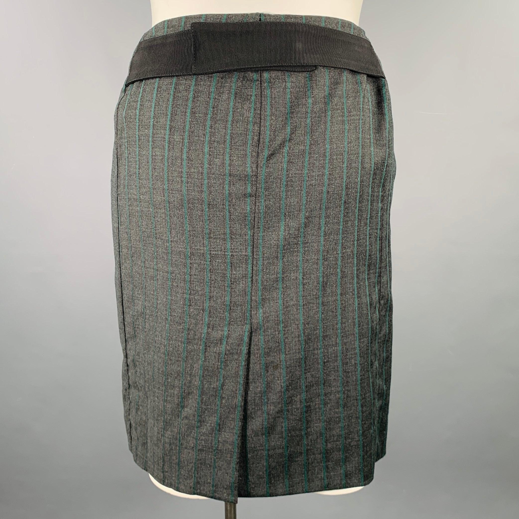 Gris ETRO taille 10 - Jupe crayon à rayures grises et vertes en laine mélangée en vente