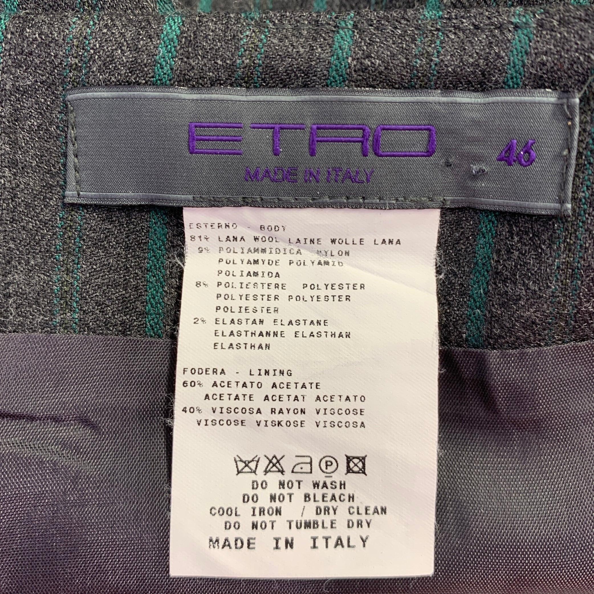 ETRO taille 10 - Jupe crayon à rayures grises et vertes en laine mélangée Bon état - En vente à San Francisco, CA