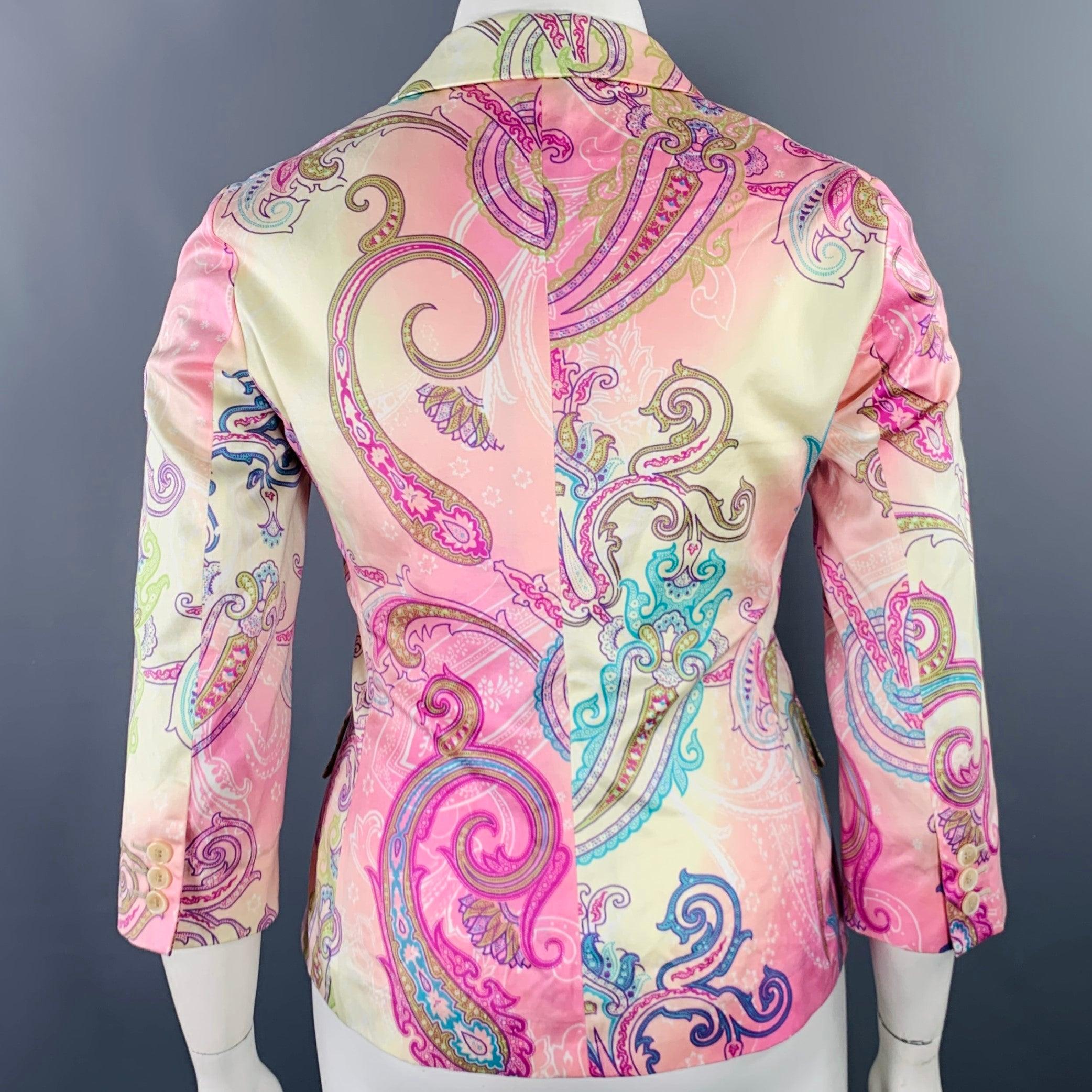 ETRO Größe 10 Rosa Mehrfarbiger Baumwoll-Blazer mit Paisleymuster und Paisleymuster (Beige)