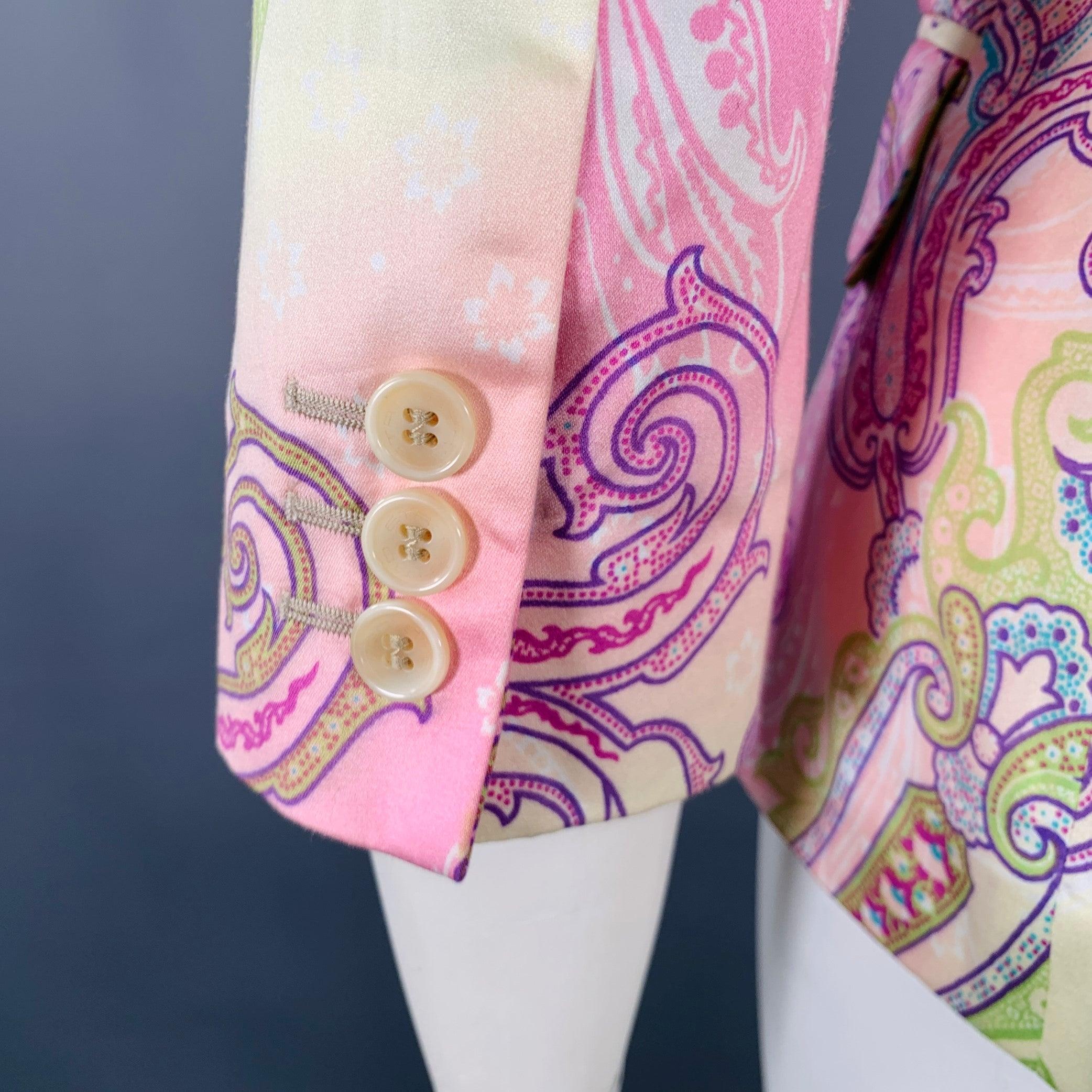 ETRO Size 10 Pink Multi Color Cotton Paisley Jacket Blazer In Excellent Condition In San Francisco, CA