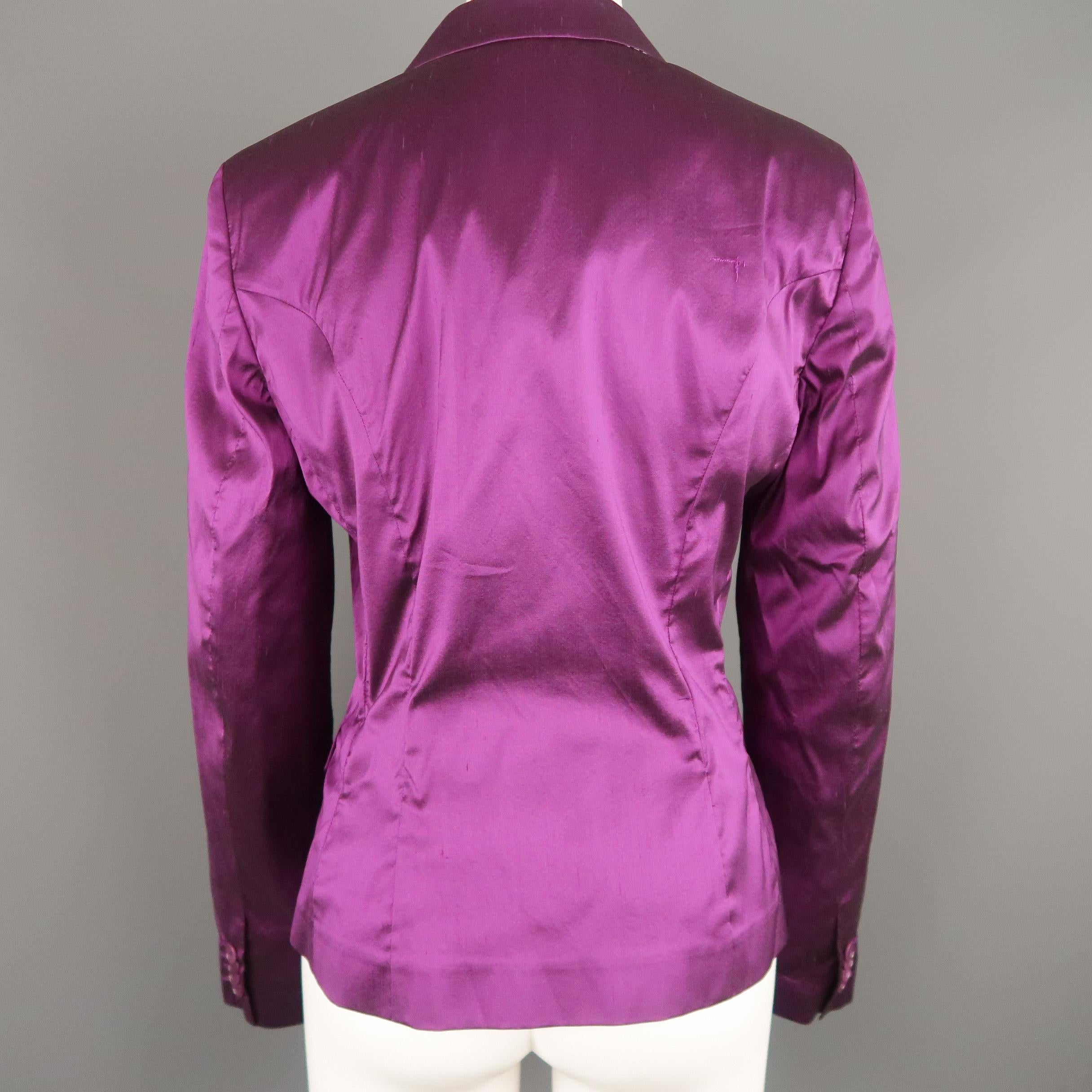 Women's ETRO Size 10 Purple Silk Blend Textured Shantung Taffeta Blazer