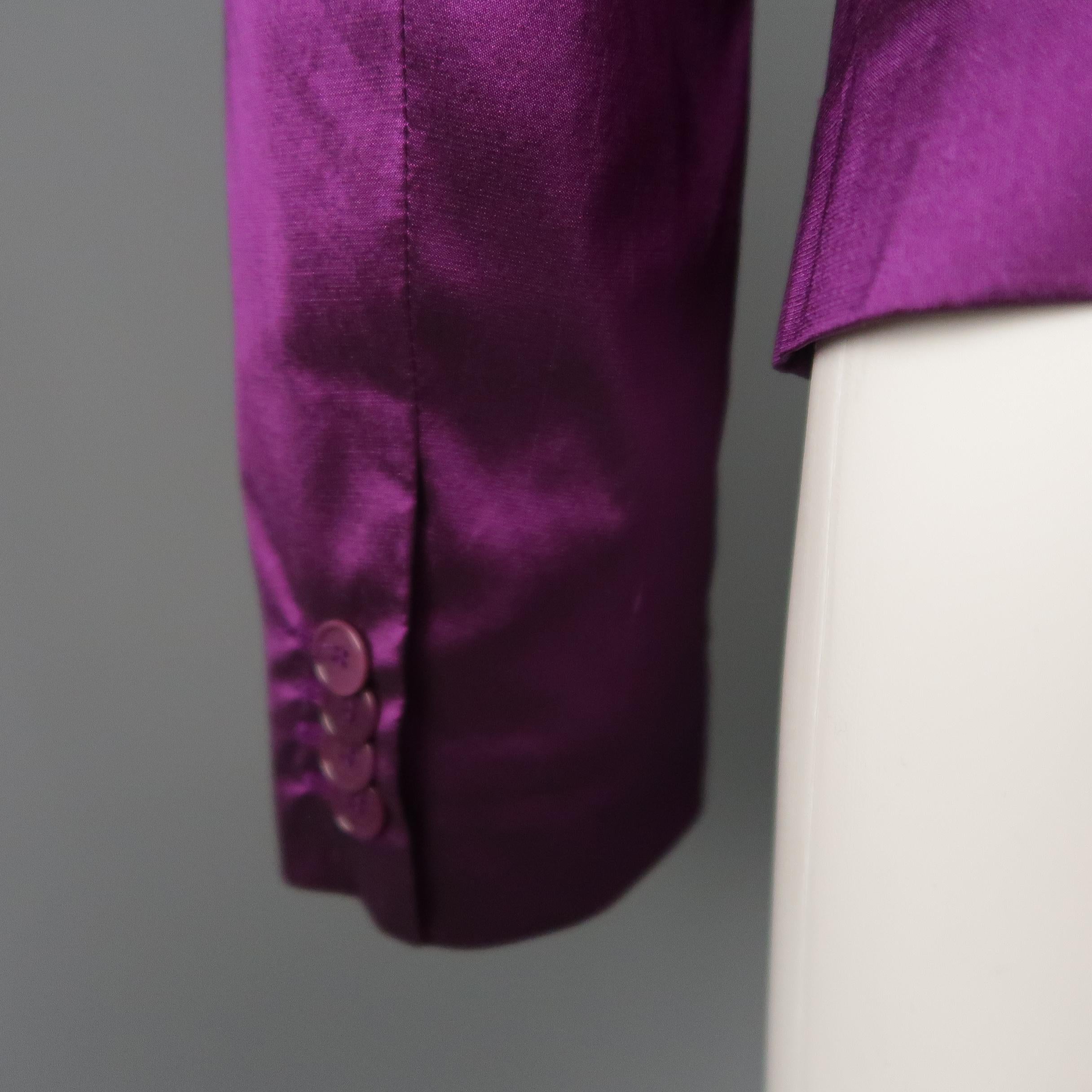 ETRO Size 10 Purple Silk Blend Textured Shantung Taffeta Blazer 2