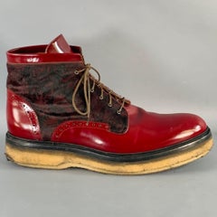 ETRO Size 10 Red Paisley Pony Hair Leather Crepe Sole Ankle Boots