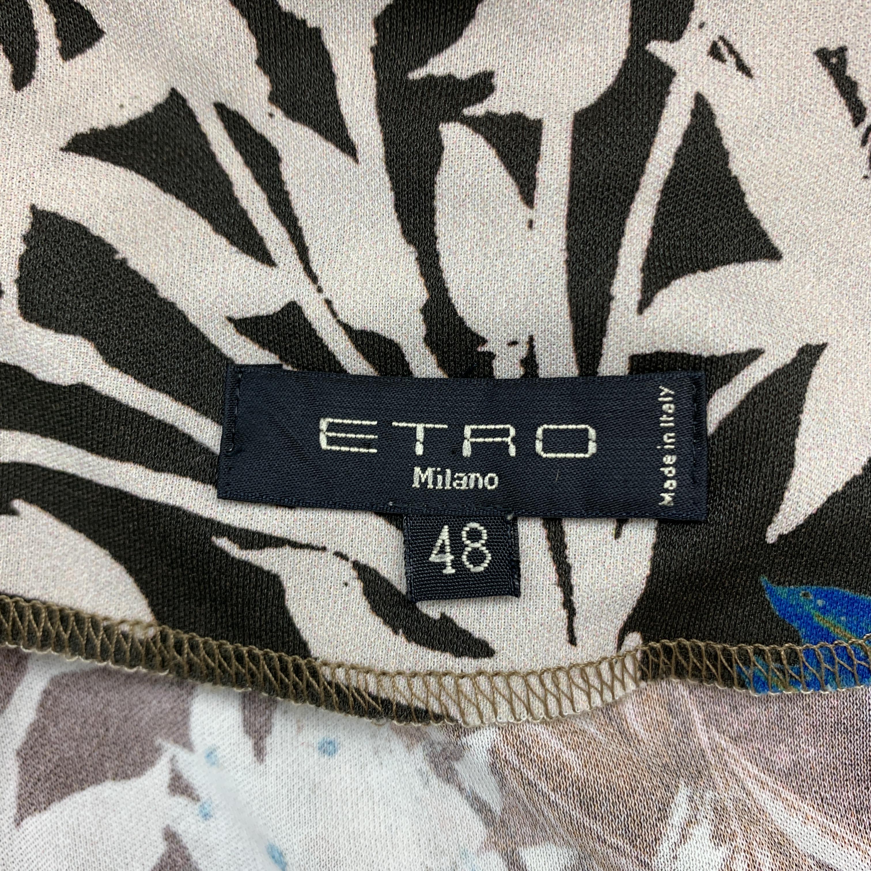 ETRO Size 12 Beige Multi-Color Floral Draped Jersey Blouse 4