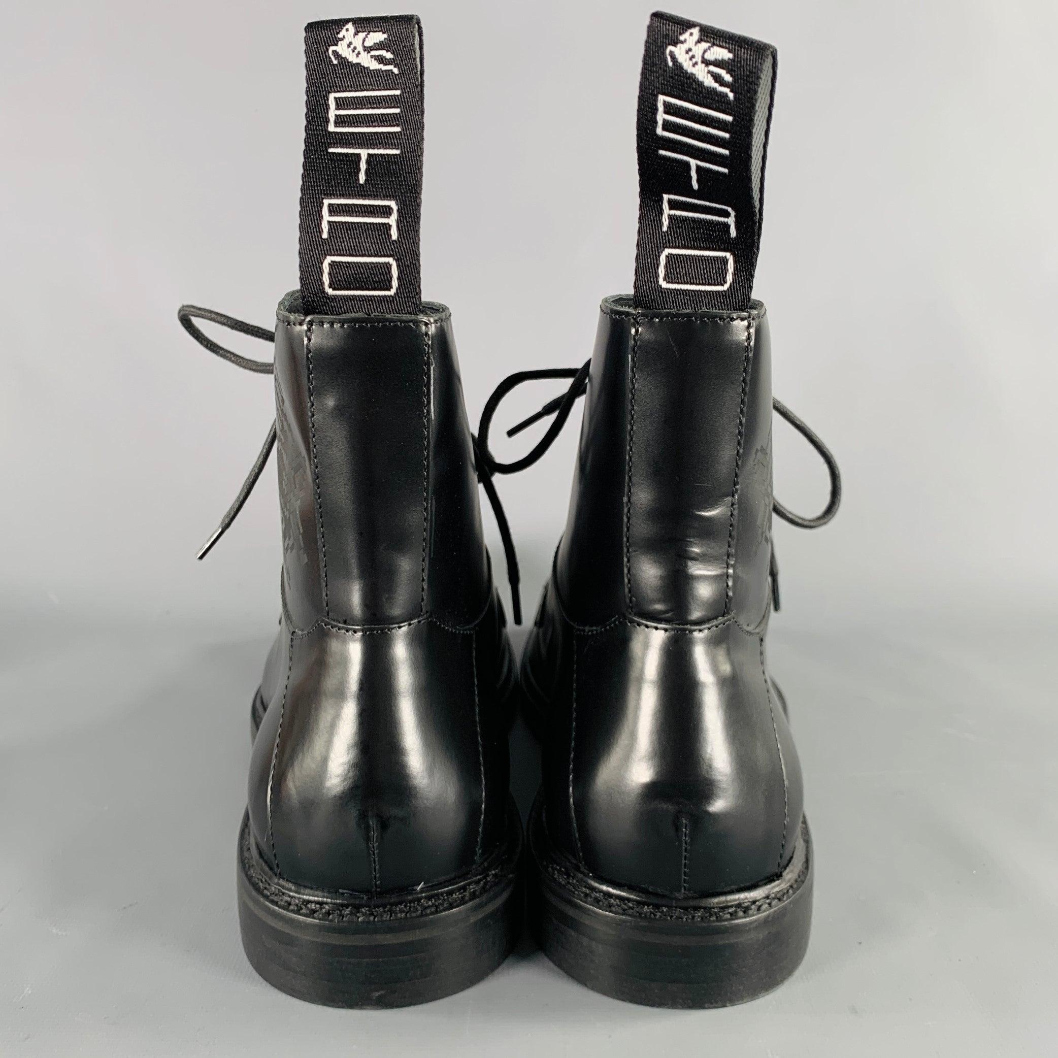 Men's ETRO Size 12 Black Leather Pixel Art Lace-Up Boots For Sale