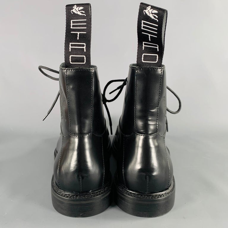 ETRO Size 12 Black Leather Pixel Art Lace-Up Boots For Sale  display picture 2