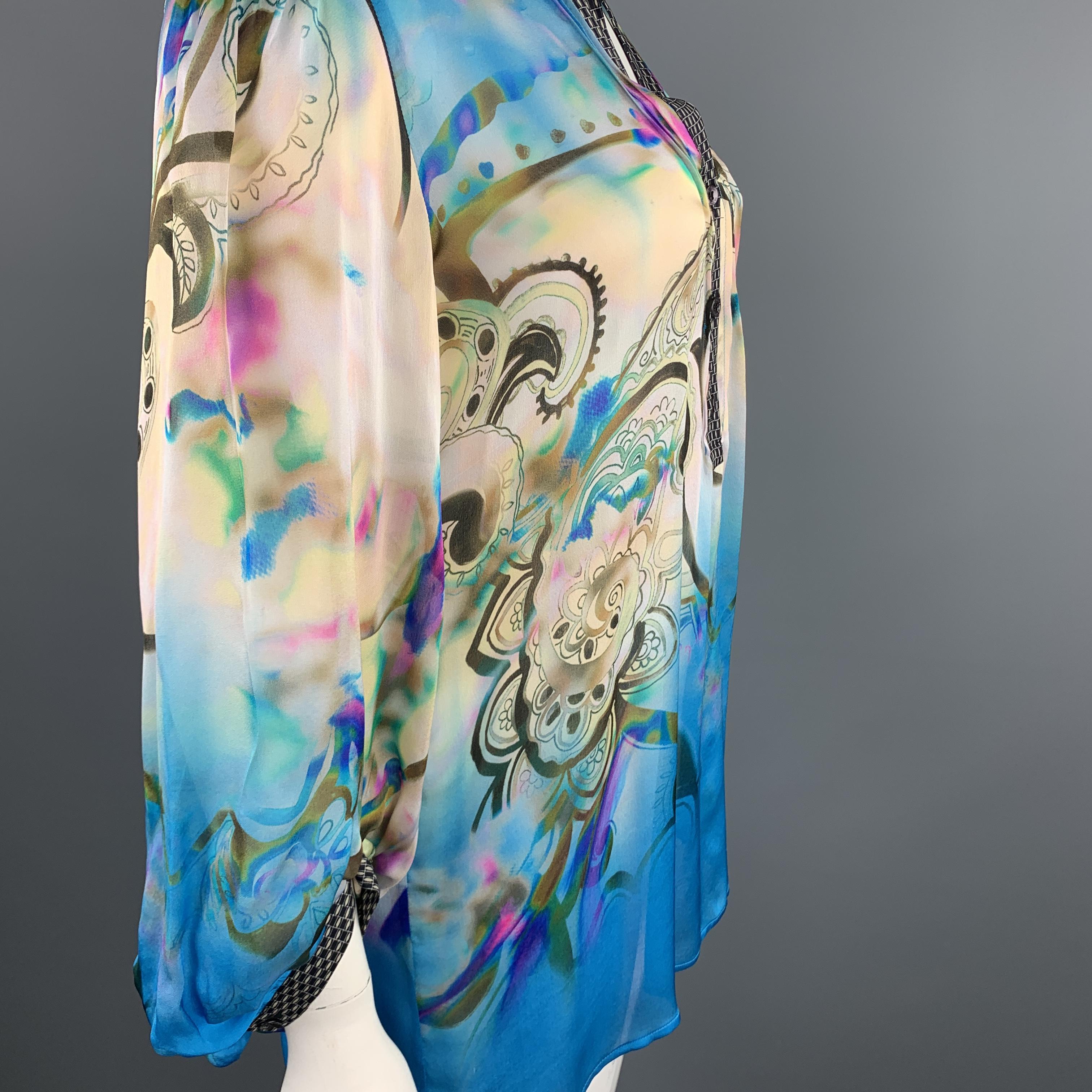 ETRO Size 12 Blue Paisley Print Silk Chiffon Blouse In Excellent Condition In San Francisco, CA