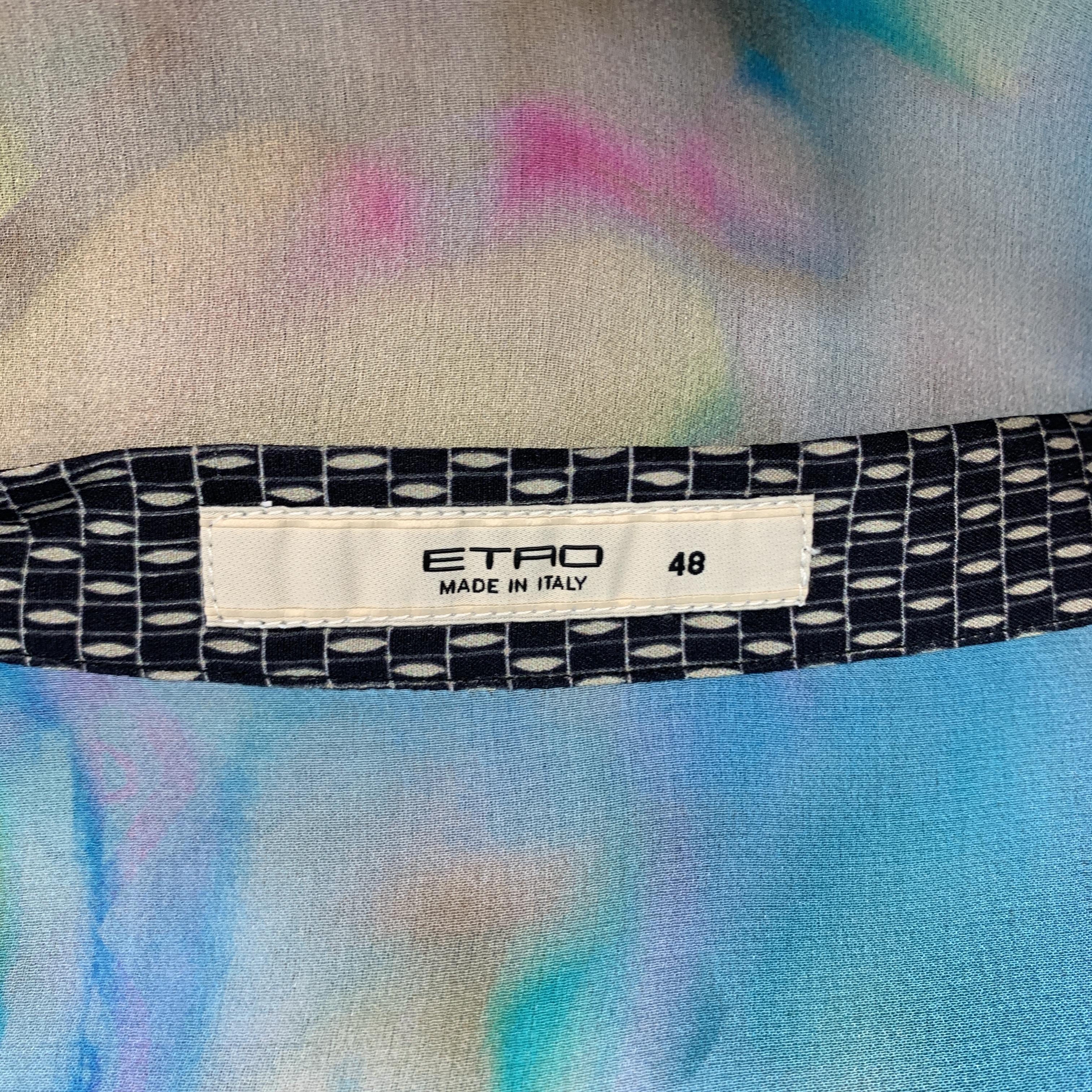 ETRO Size 12 Blue Paisley Print Silk Chiffon Blouse 3
