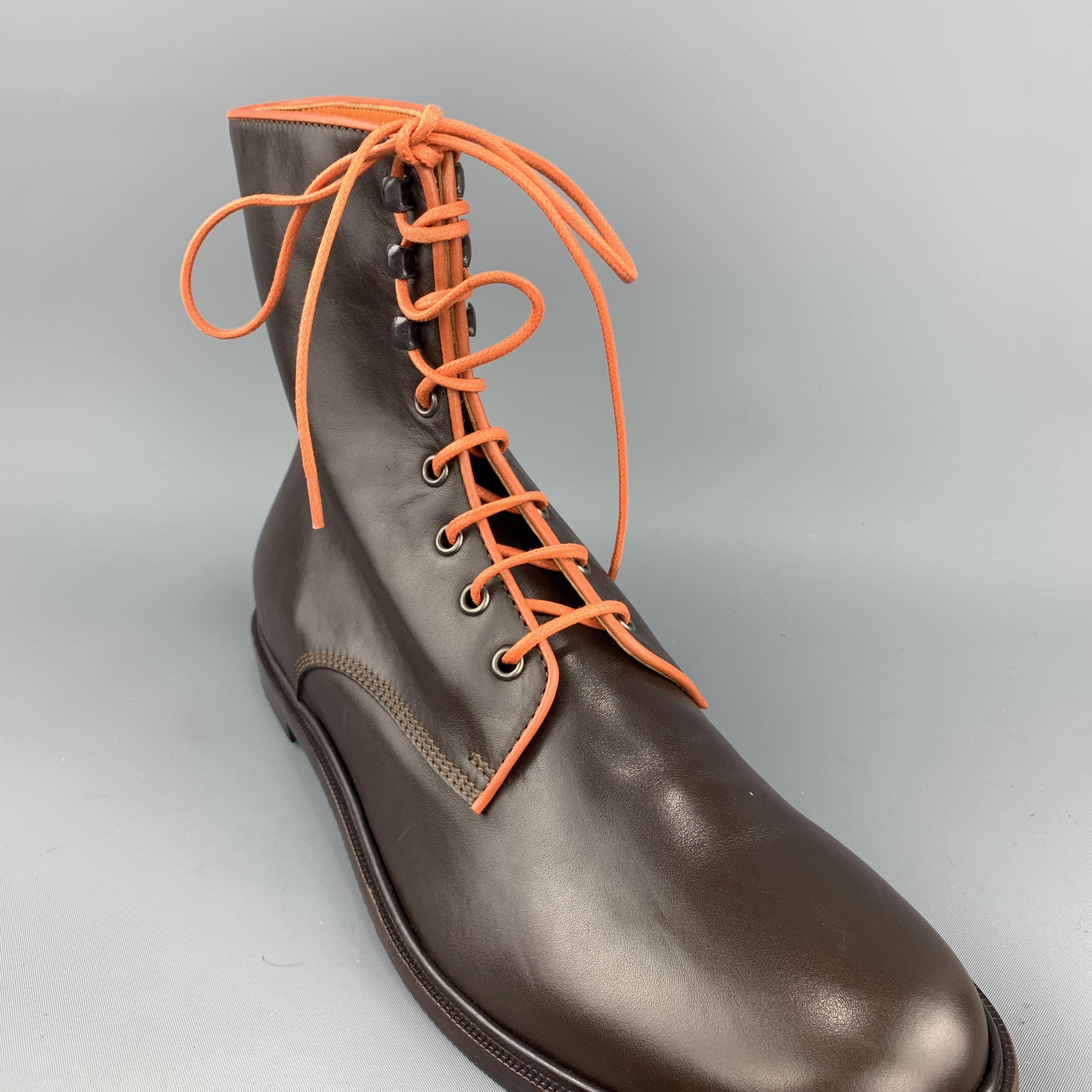 ETRO Size 12 Brown & Orange Leather Lace Up Boots In New Condition In San Francisco, CA