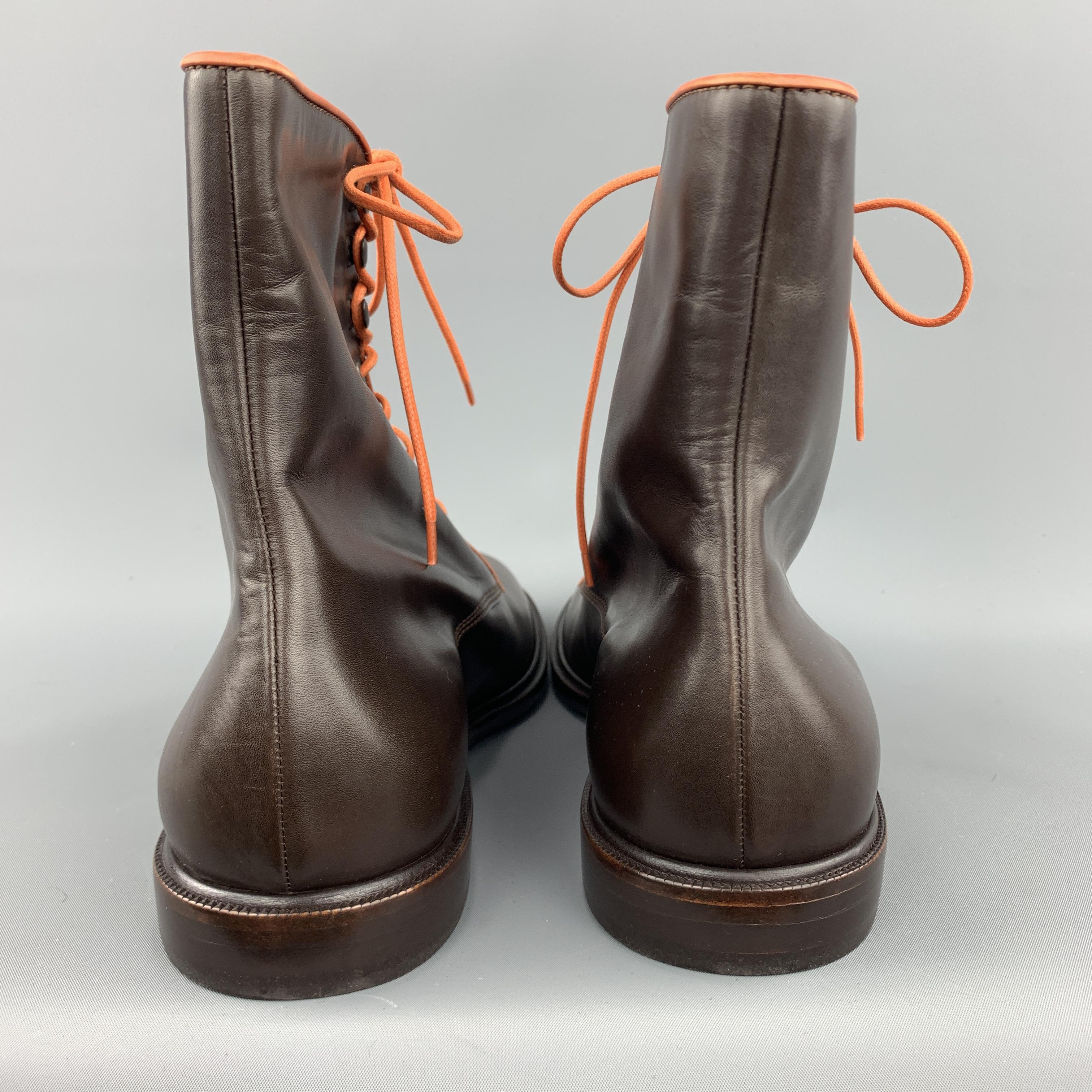 Men's ETRO Size 12 Brown & Orange Leather Lace Up Boots