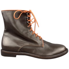 ETRO Size 12 Brown & Orange Leather Lace Up Boots