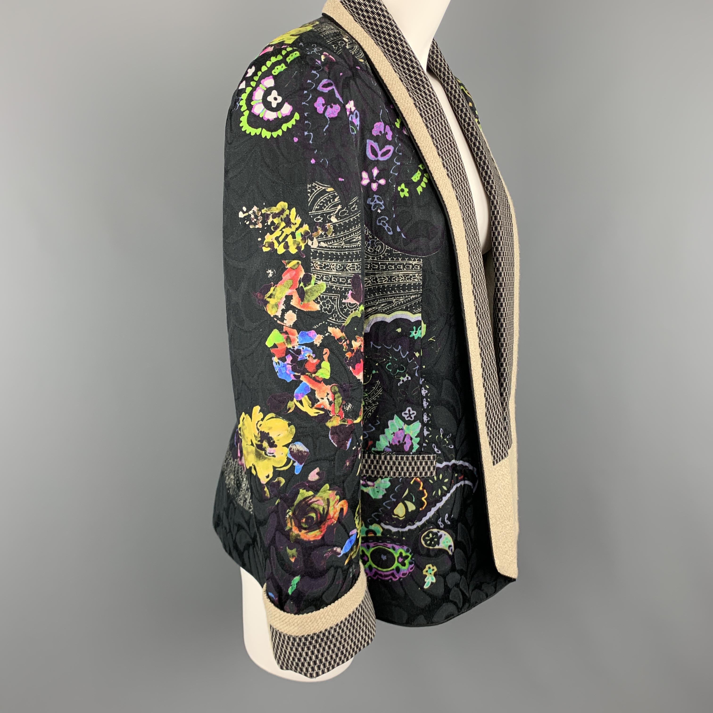 Black ETRO Size 12 Multi-Color Floral Shaw Collar Jacket
