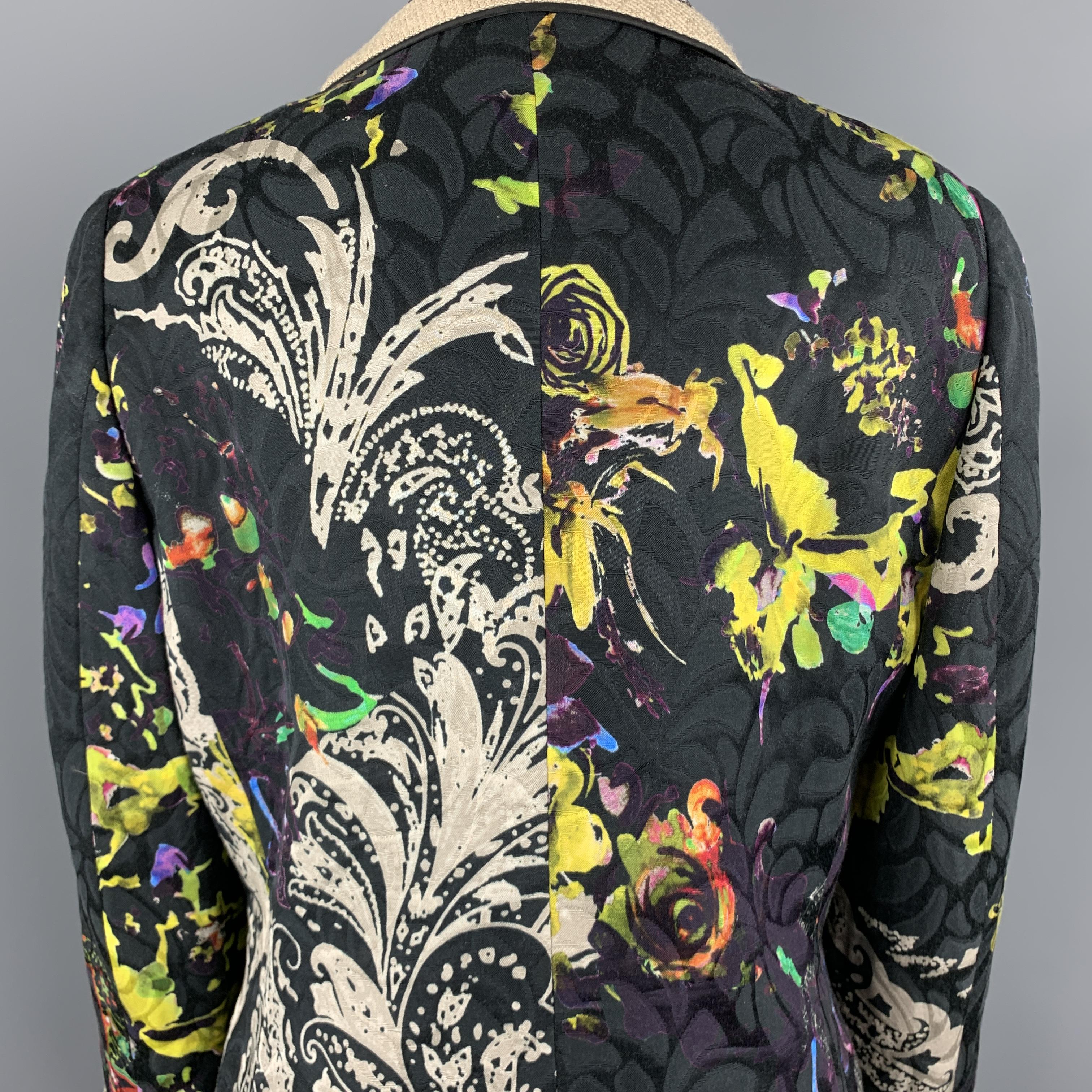 ETRO Size 12 Multi-Color Floral Shaw Collar Jacket 1