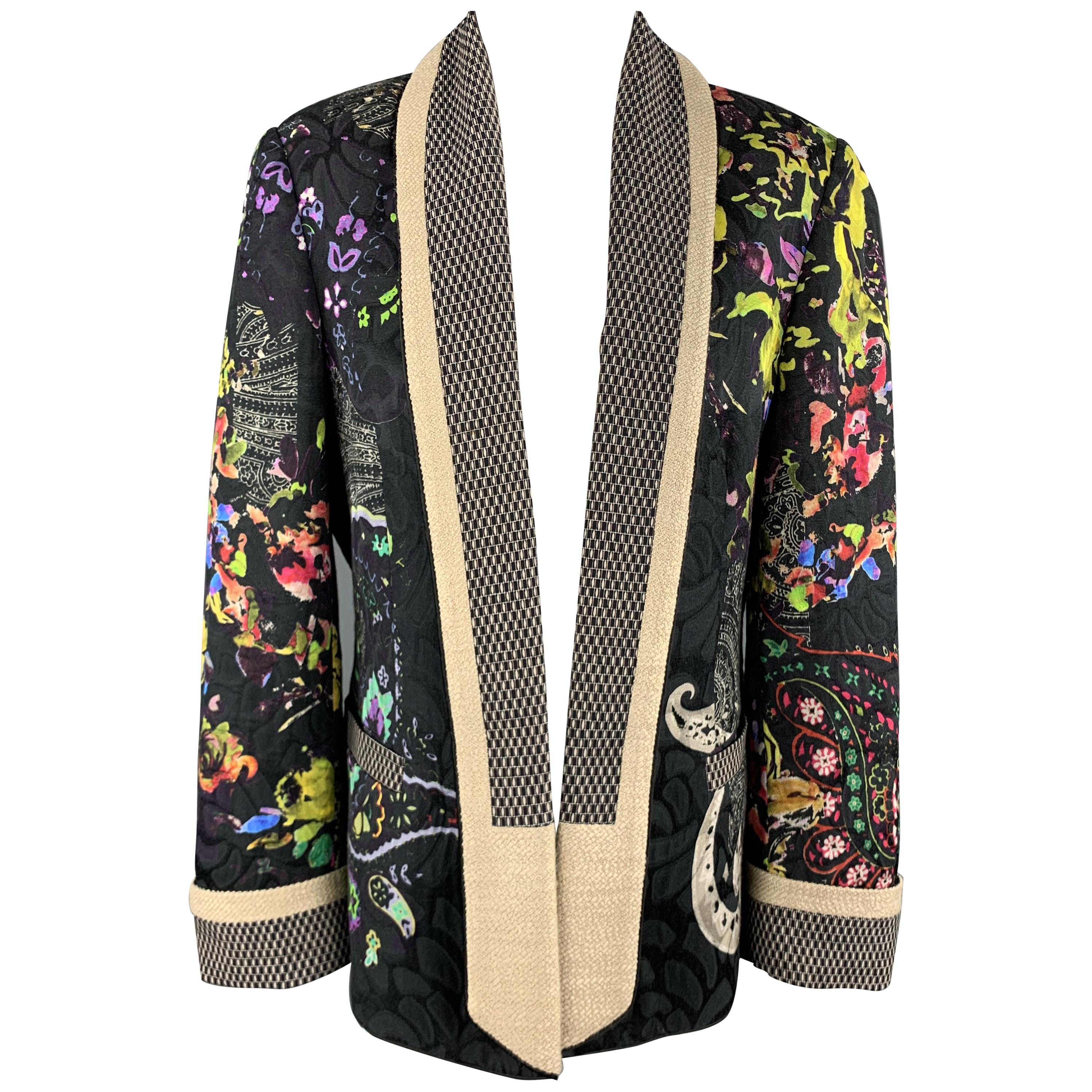 ETRO Size 12 Multi-Color Floral Shaw Collar Jacket