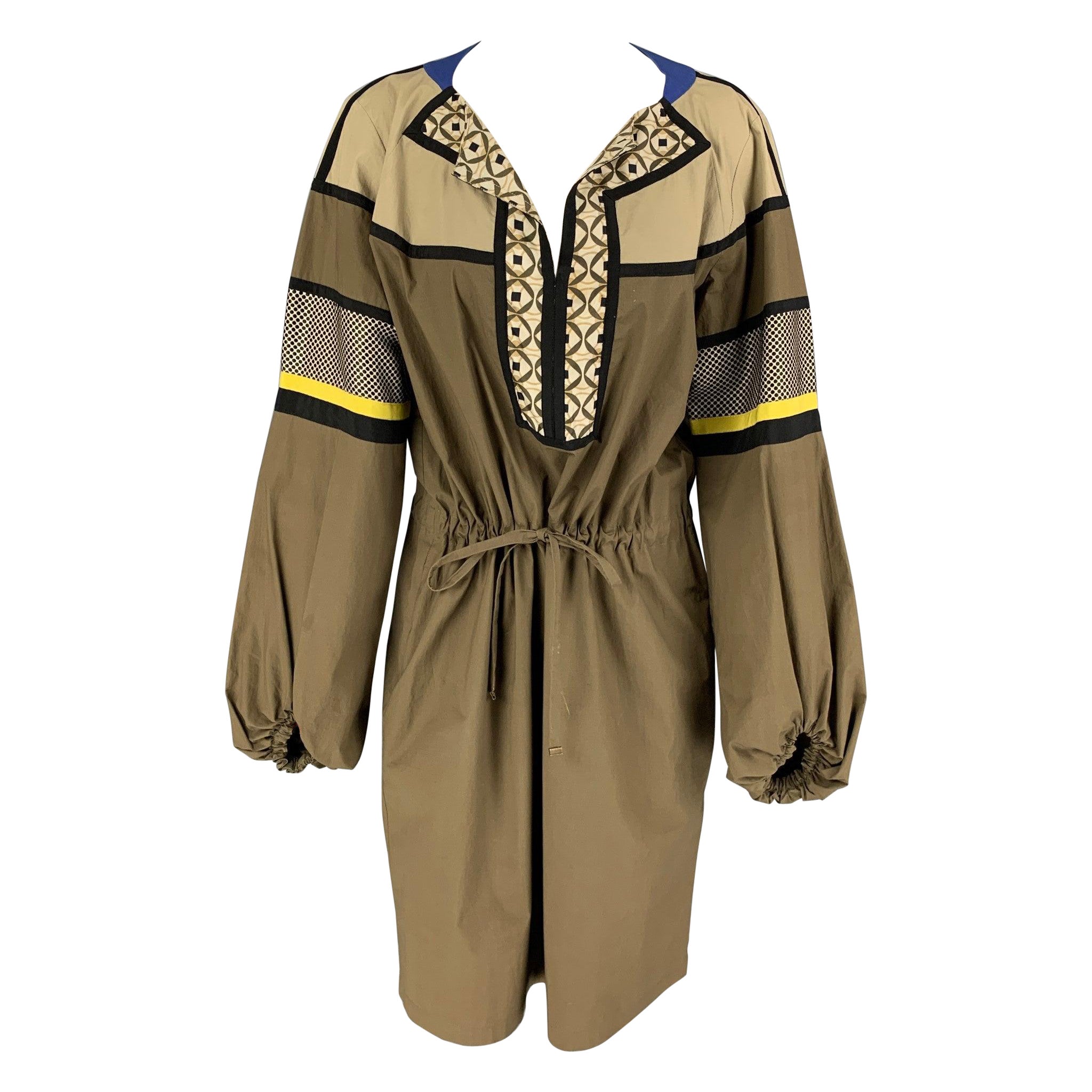 ETRO Größe 12 Taupe Schwarzes Kleid mit Kordelzug und gemischten Mustern