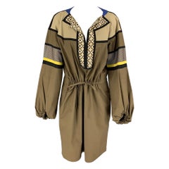 ETRO Größe 12 Taupe Schwarzes Kleid mit Kordelzug und gemischten Mustern