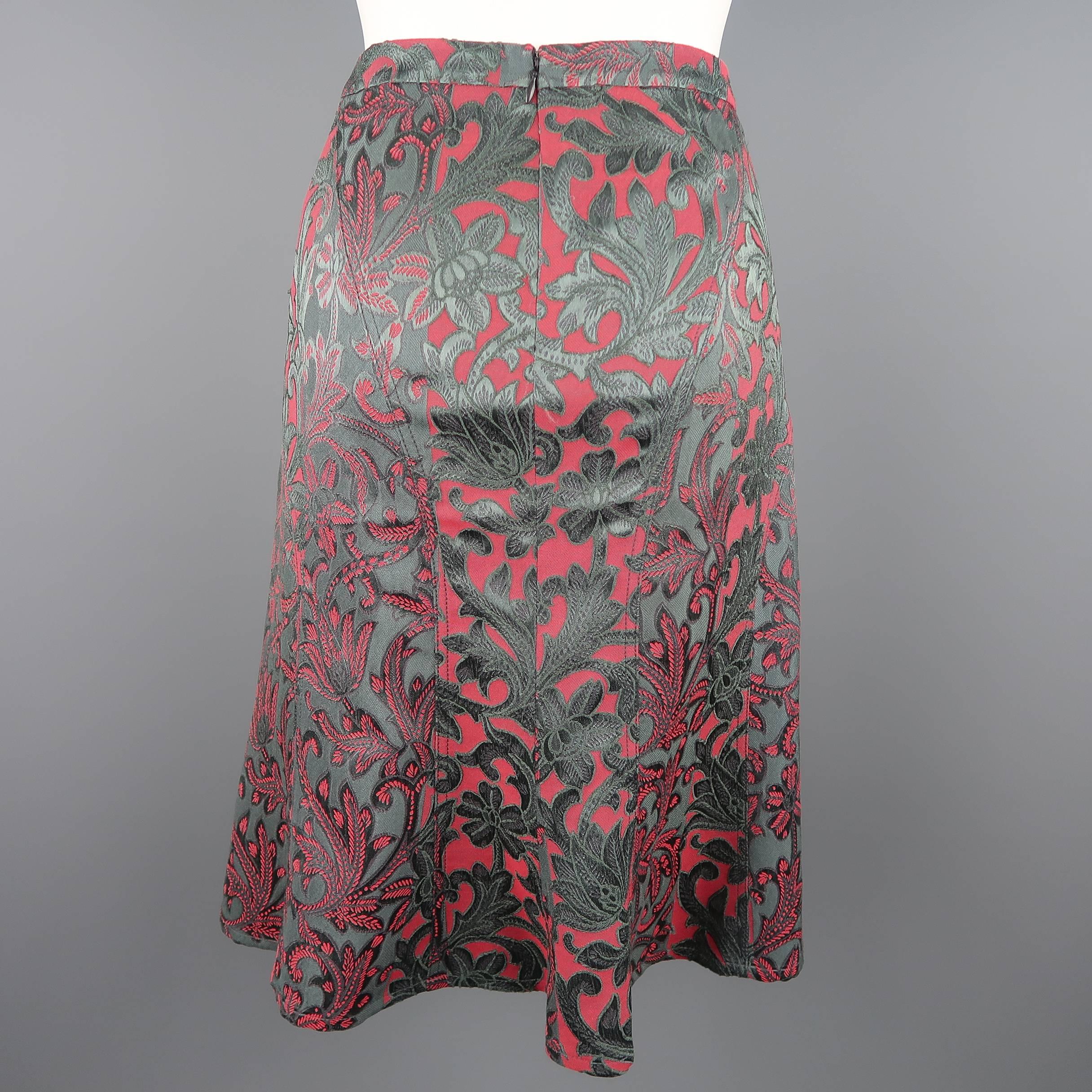 Gray Etro Grey and Burgundy Paisley Brocade Silk Jacquard A Line Skirt