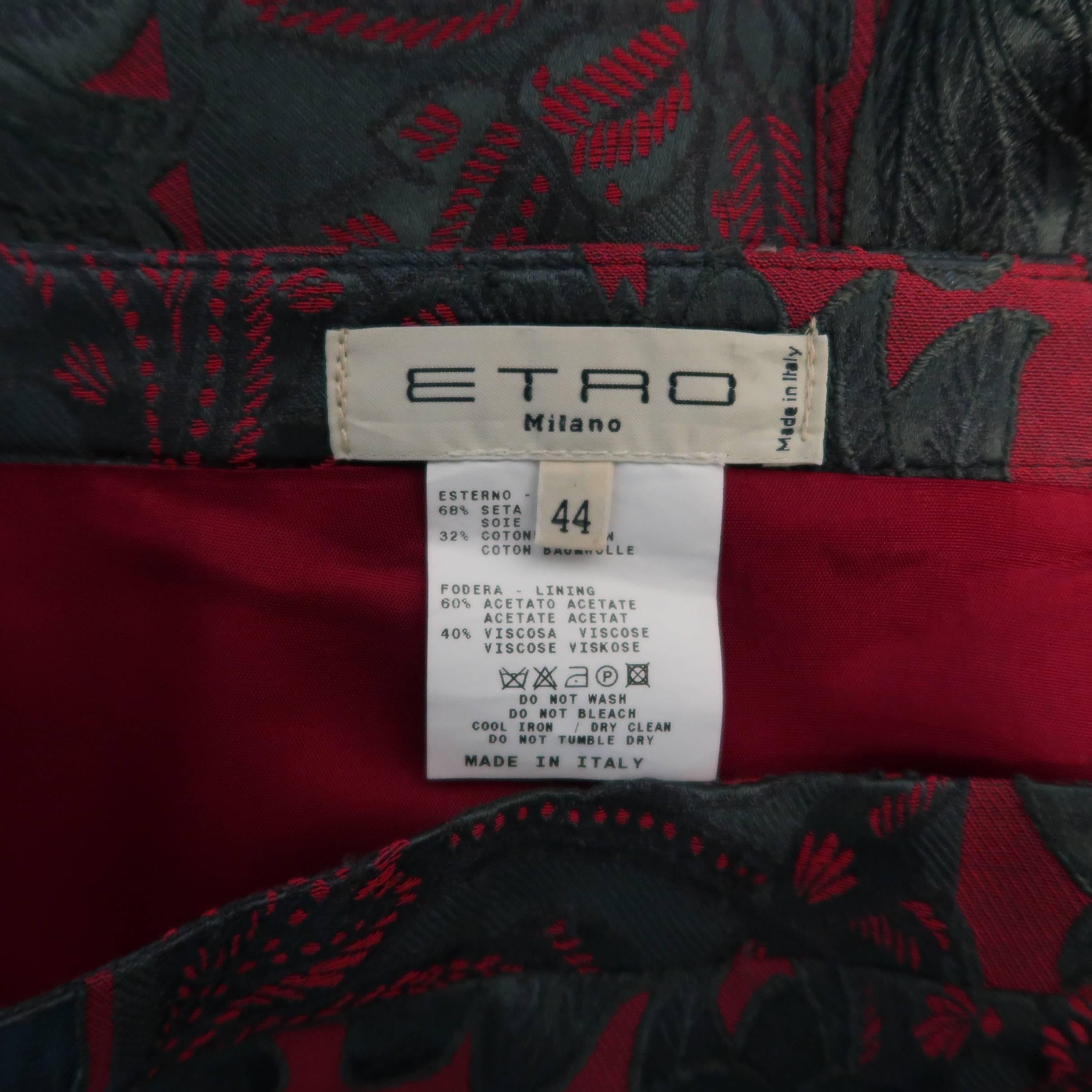 Women's Etro Grey and Burgundy Paisley Brocade Silk Jacquard A Line Skirt