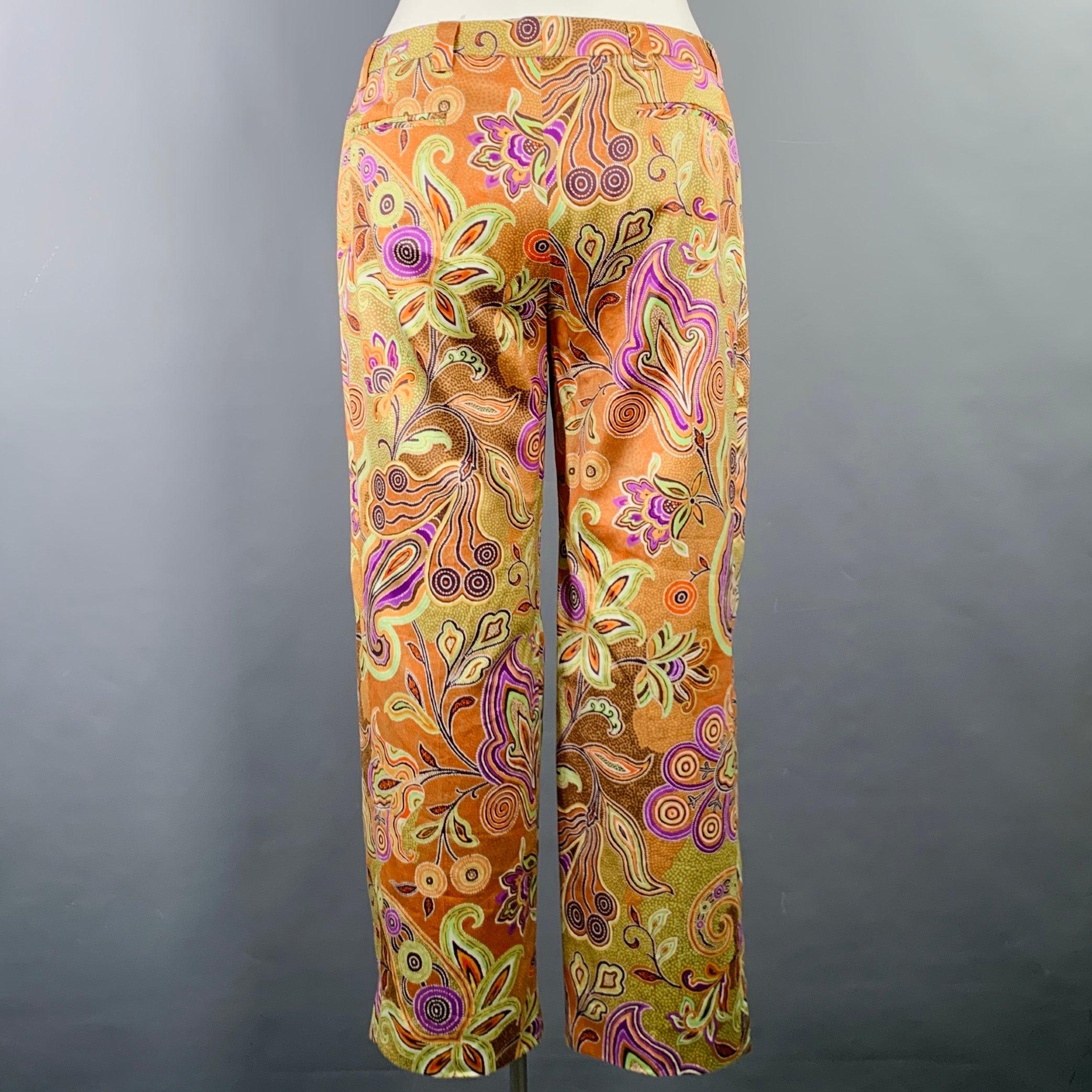 Marron ETRO Taille 14 Casual Pantalon plat sur le devant en coton multicolore à motif cachemire en vente