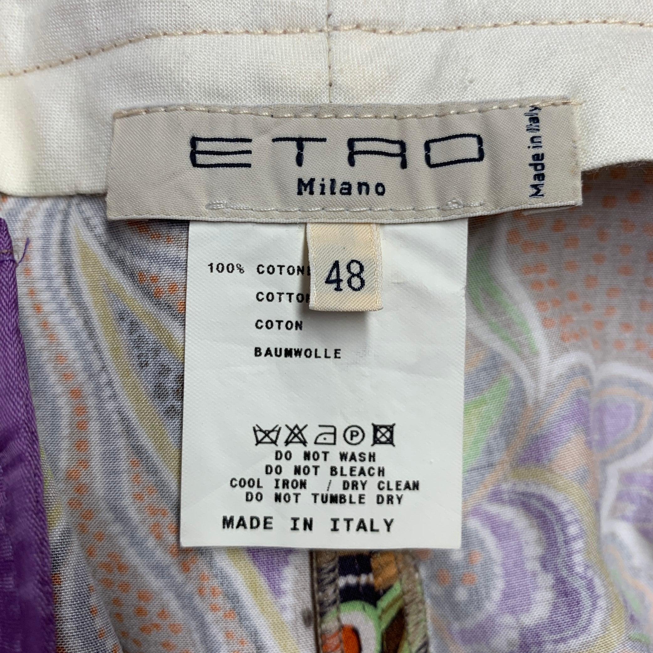 ETRO Taille 14 Casual Pantalon plat sur le devant en coton multicolore à motif cachemire Excellent état - En vente à San Francisco, CA
