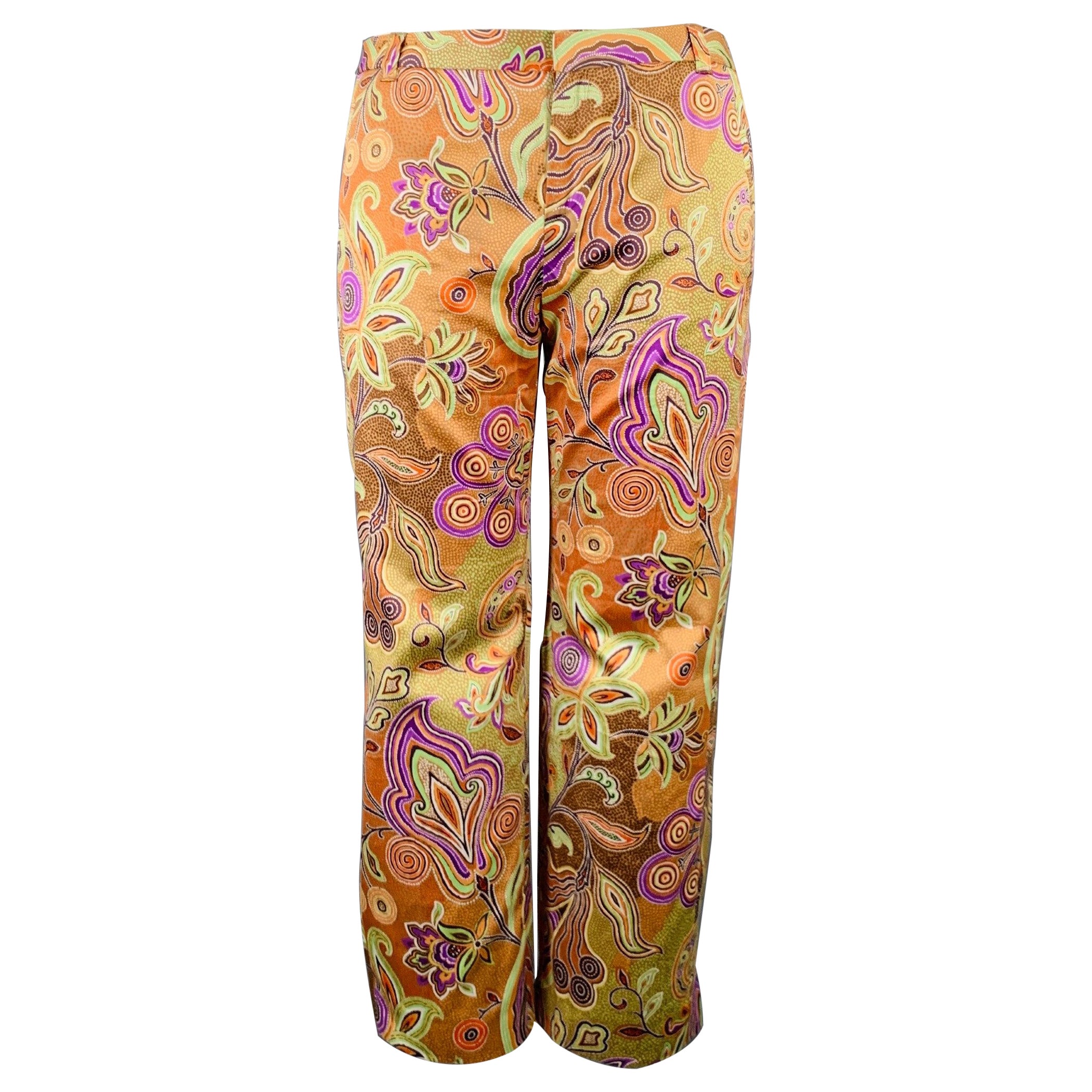 ETRO Talla 14 Algodón Multicolor Paisley Pantalones Casual Frente Plano