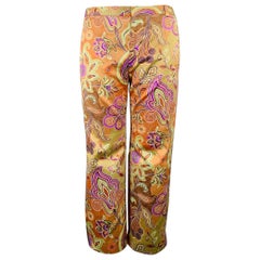 ETRO Talla 14 Algodón Multicolor Paisley Pantalones Casual Frente Plano