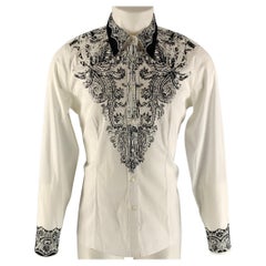 ETRO Size 14 White Black Cotton & Elastane Print Shirt