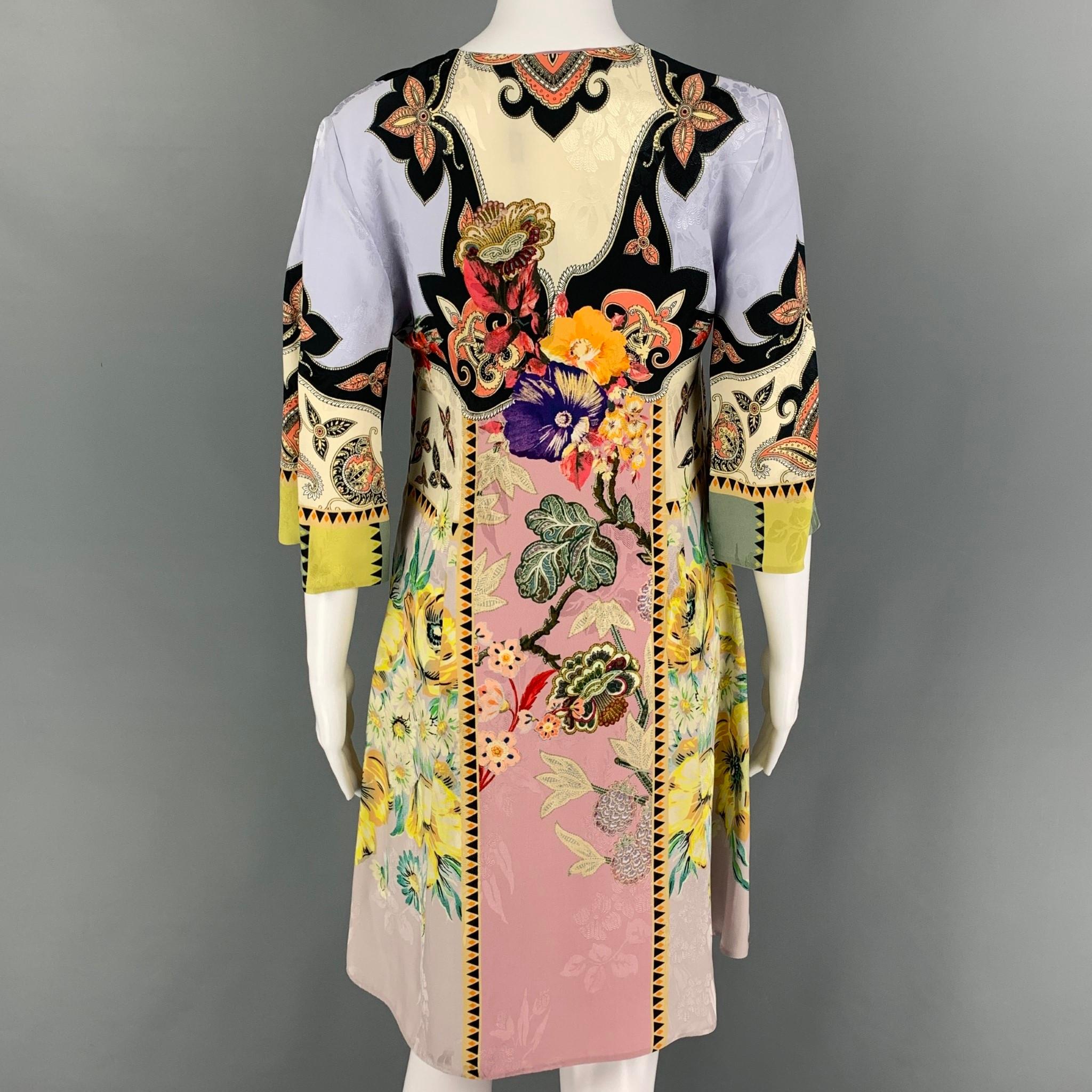 ETRO Size 2 Multi-Color Viscose Silk Floral 3/4 Sleeves Dress In New Condition In San Francisco, CA