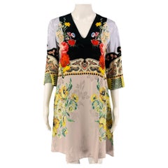 ETRO Size 2 Multi-Color Viscose Silk Floral 3/4 Sleeves Dress
