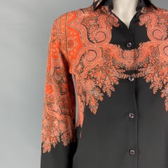 ETRO Size 2 Orange Black Silk Paisley Blouson Dress Top