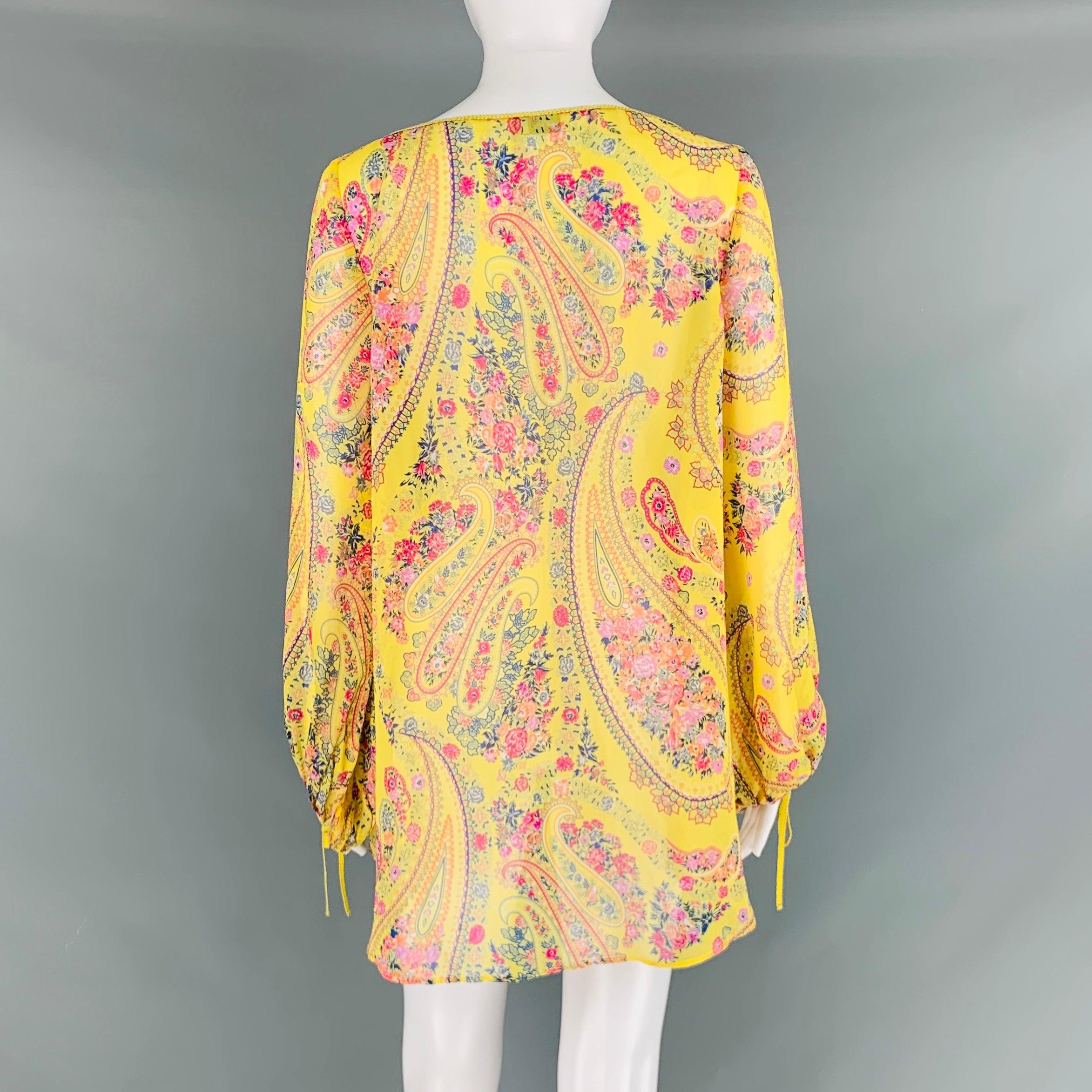 Women's ETRO Size 2 Yellow Pink Silk Floral Long Sleeve Blouse For Sale