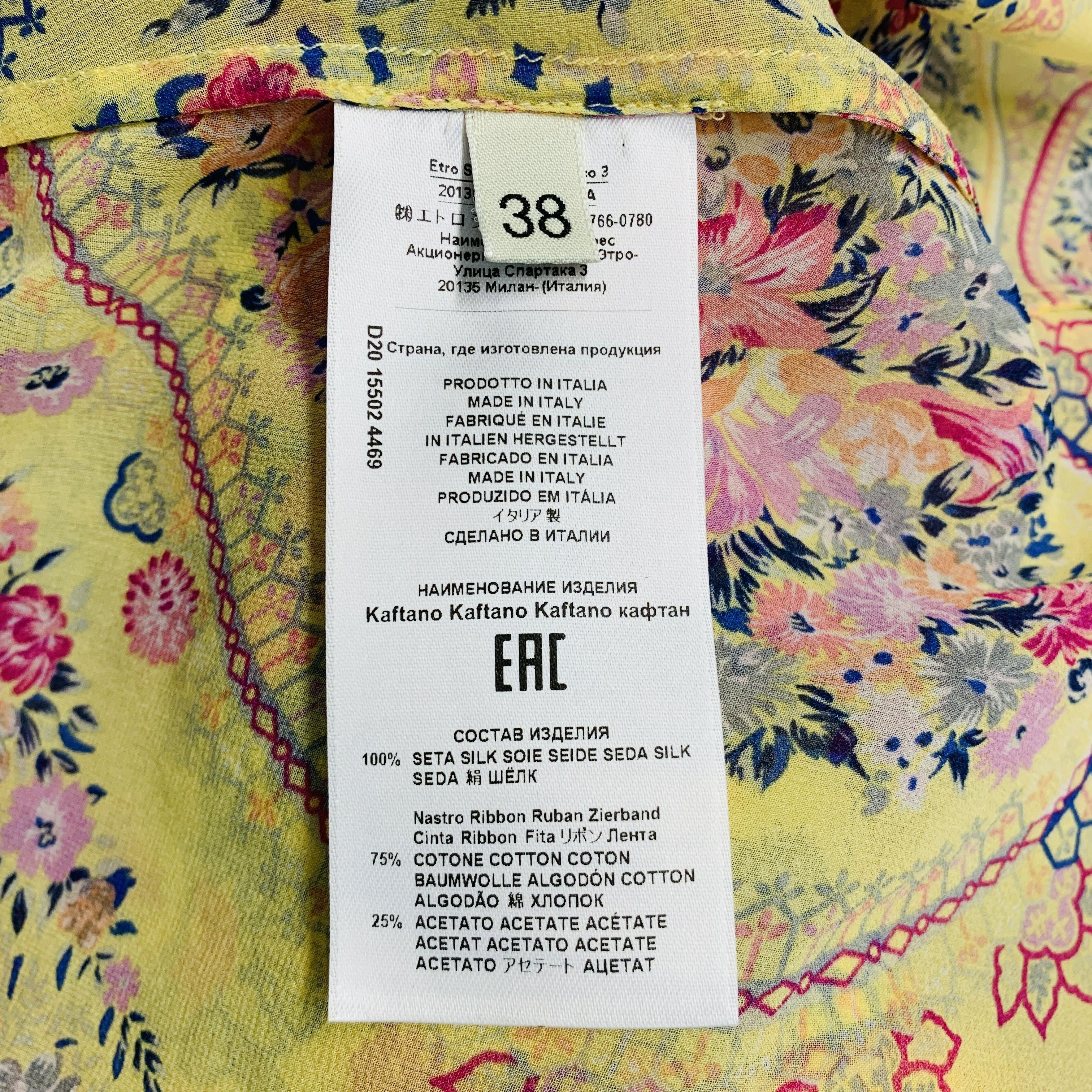 ETRO Size 2 Yellow Pink Silk Floral Long Sleeve Blouse For Sale 2